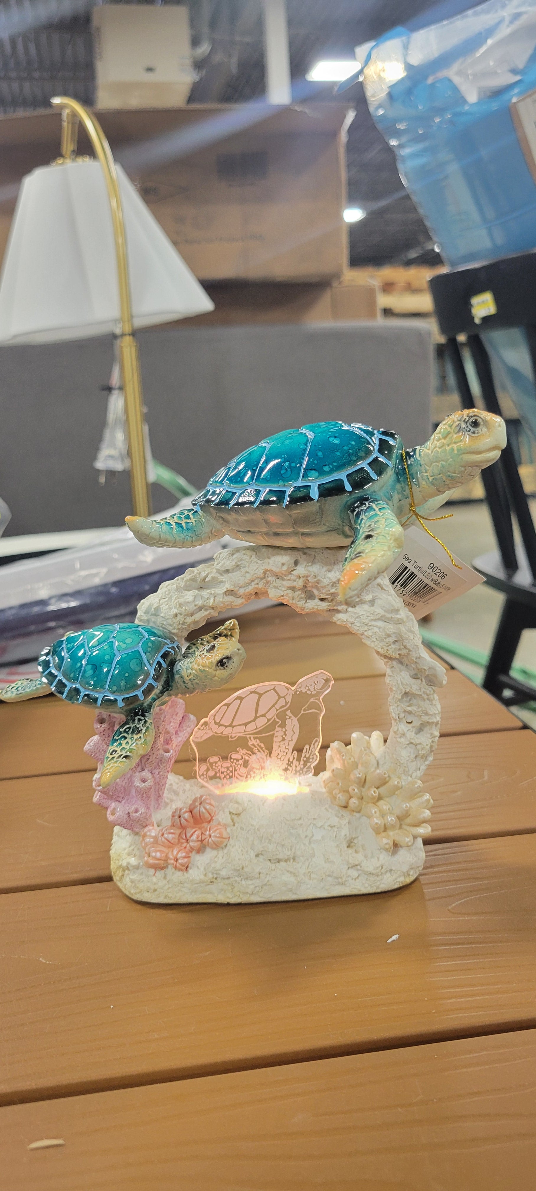 Sea Turtle Mother And Hatchling Family By Coral Reef With 3D LED Light Figurine