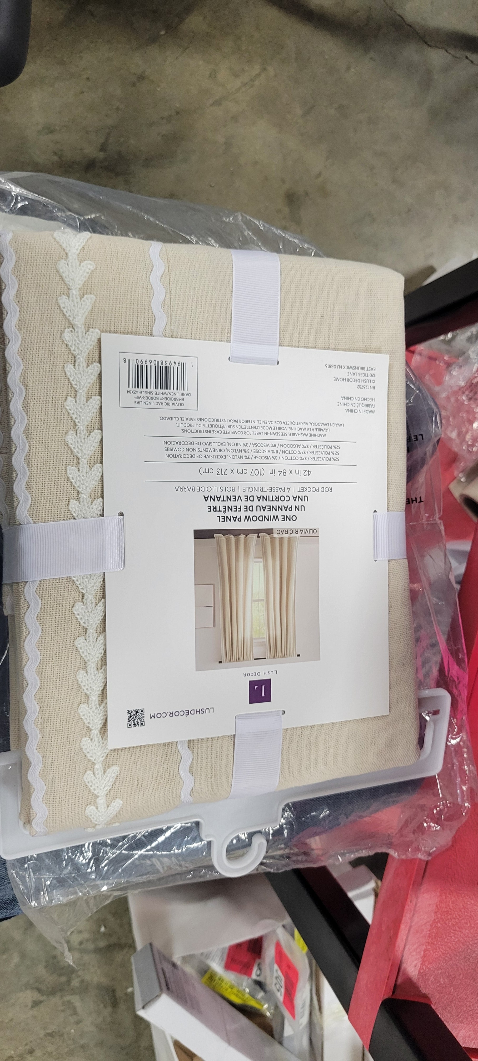 Olivia Ric Rac Embroidery Border Window Curtain Panel