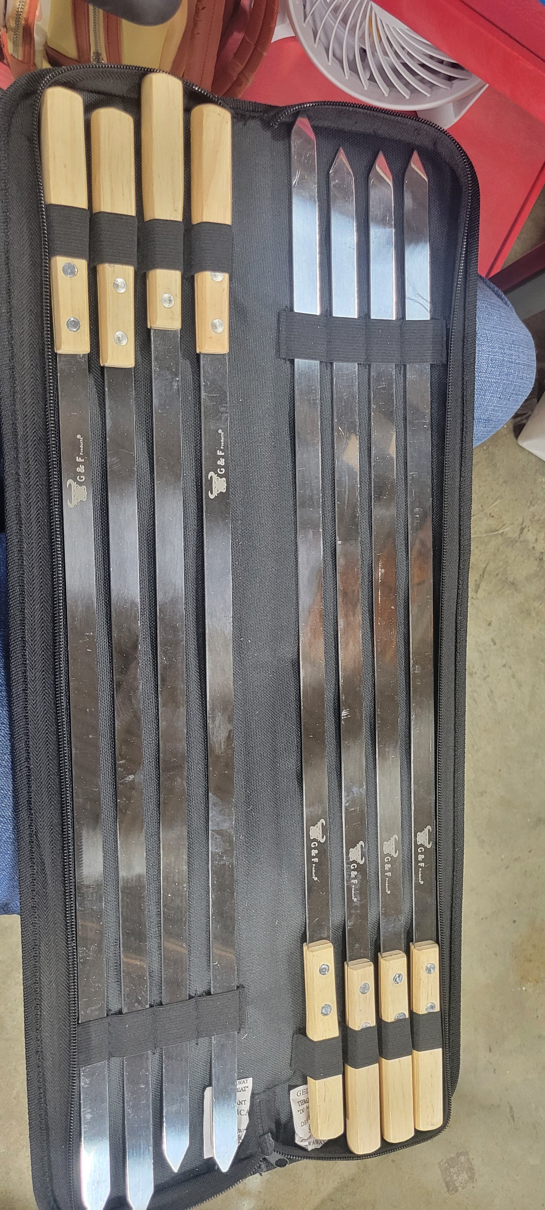BBQ Skewers Stainless Steel Flat Metal with Wooden Handles