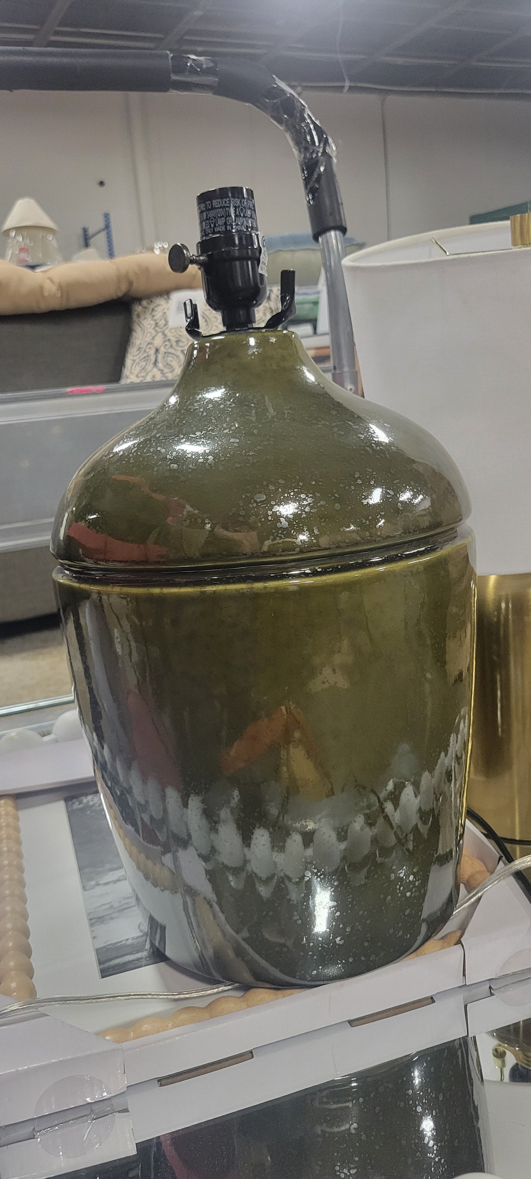 Medium High Gloss Ceramic Table Lamp Green - BASE ONLY