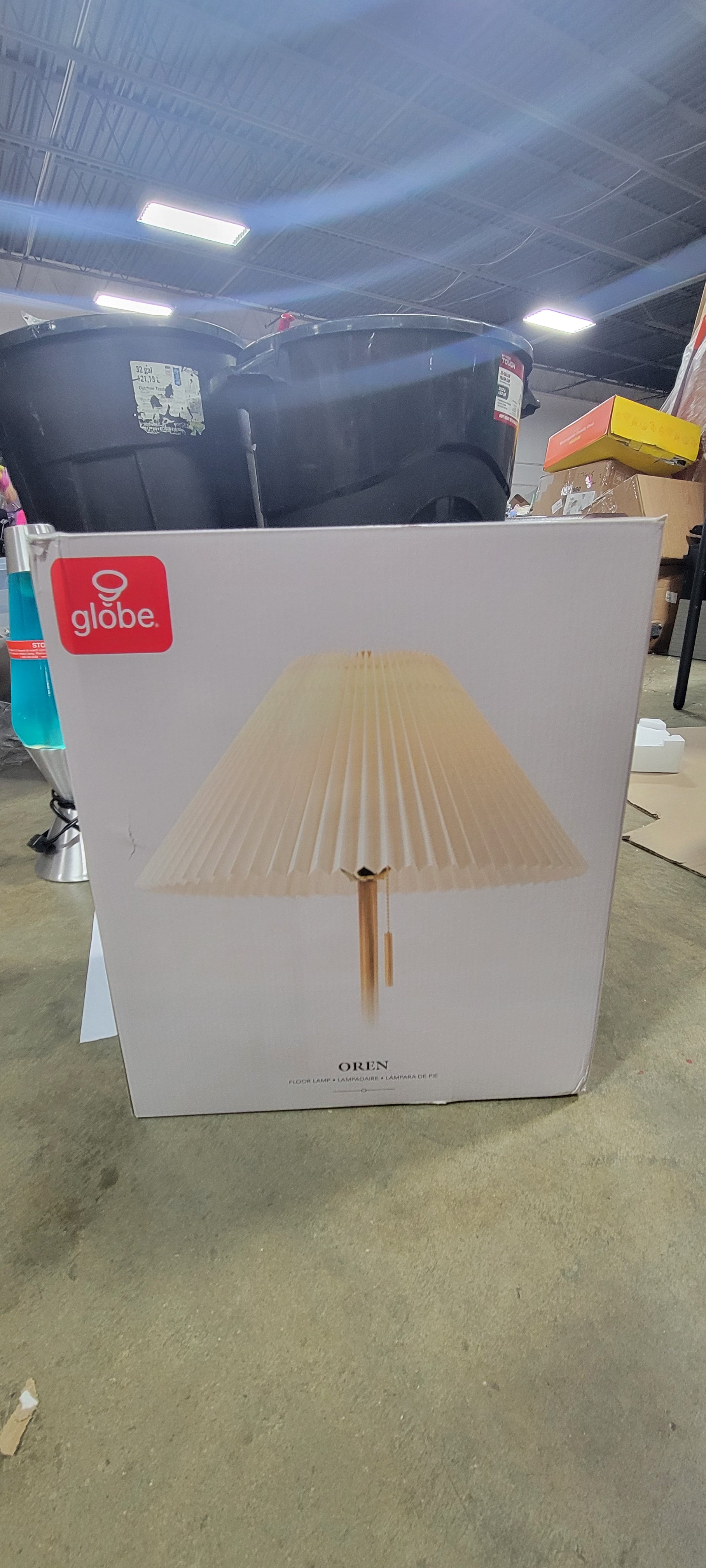 Wood Toned Finish Floor Lamp with Pleated Fabric Shade