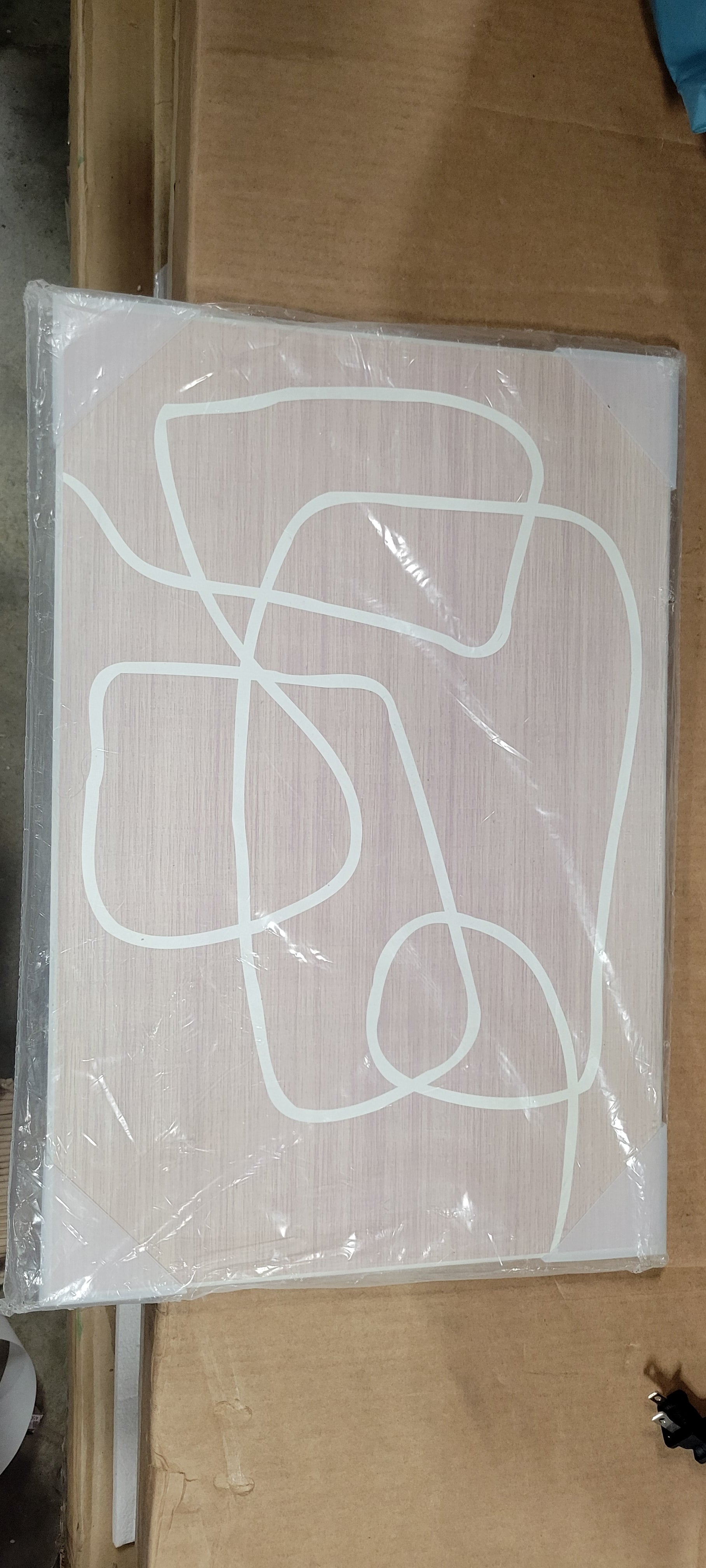 Industries Minimal White Line Beige Grain Pattern Modern Wood Wall Art