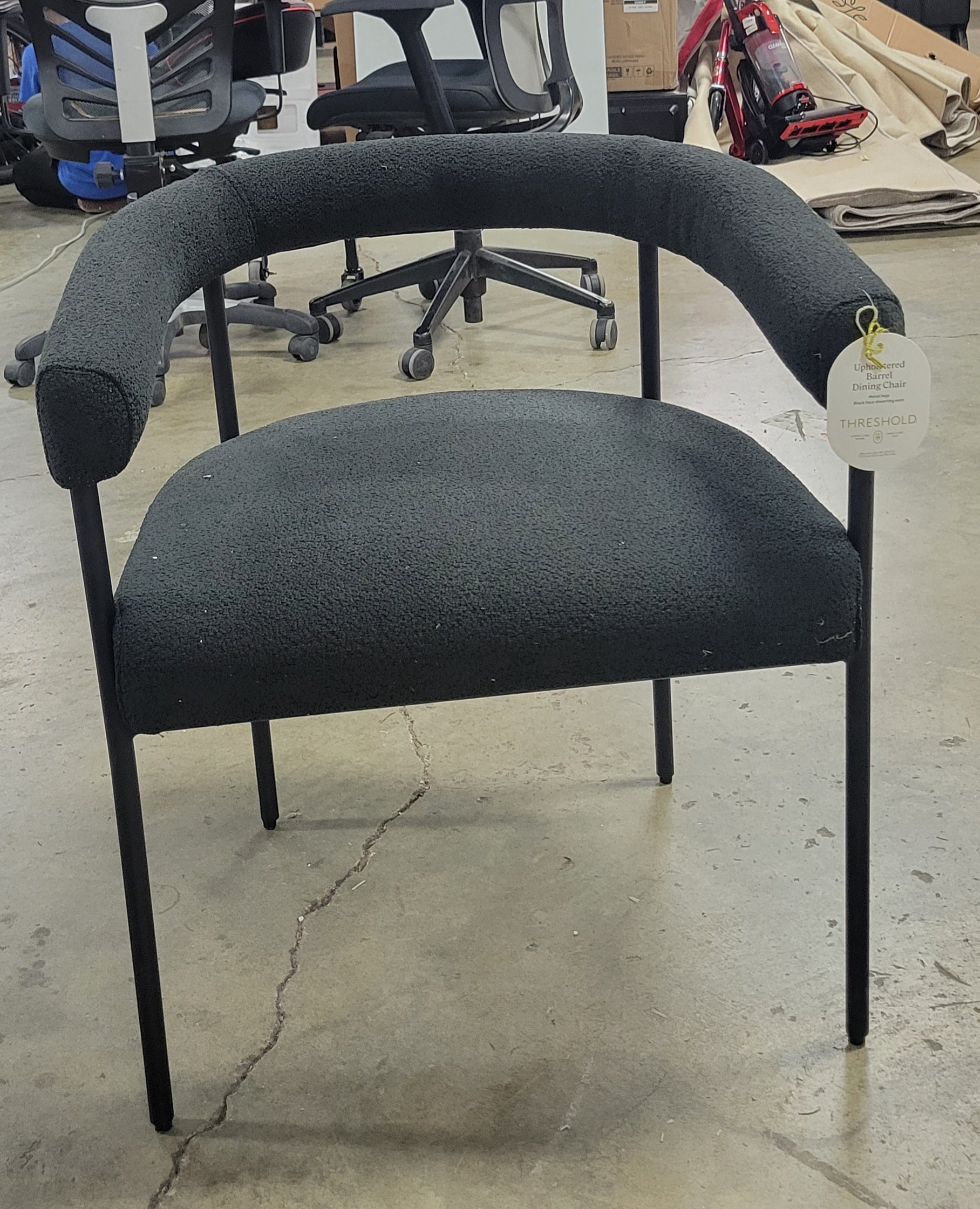 Barrel Upholstered Boucle Dining Chair Black