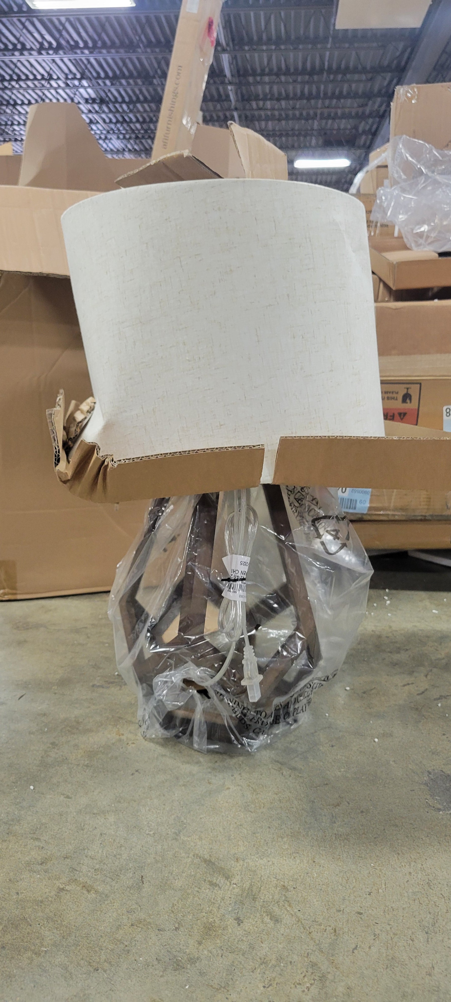 Large Wood Geo Assembled Table Lamp Brown