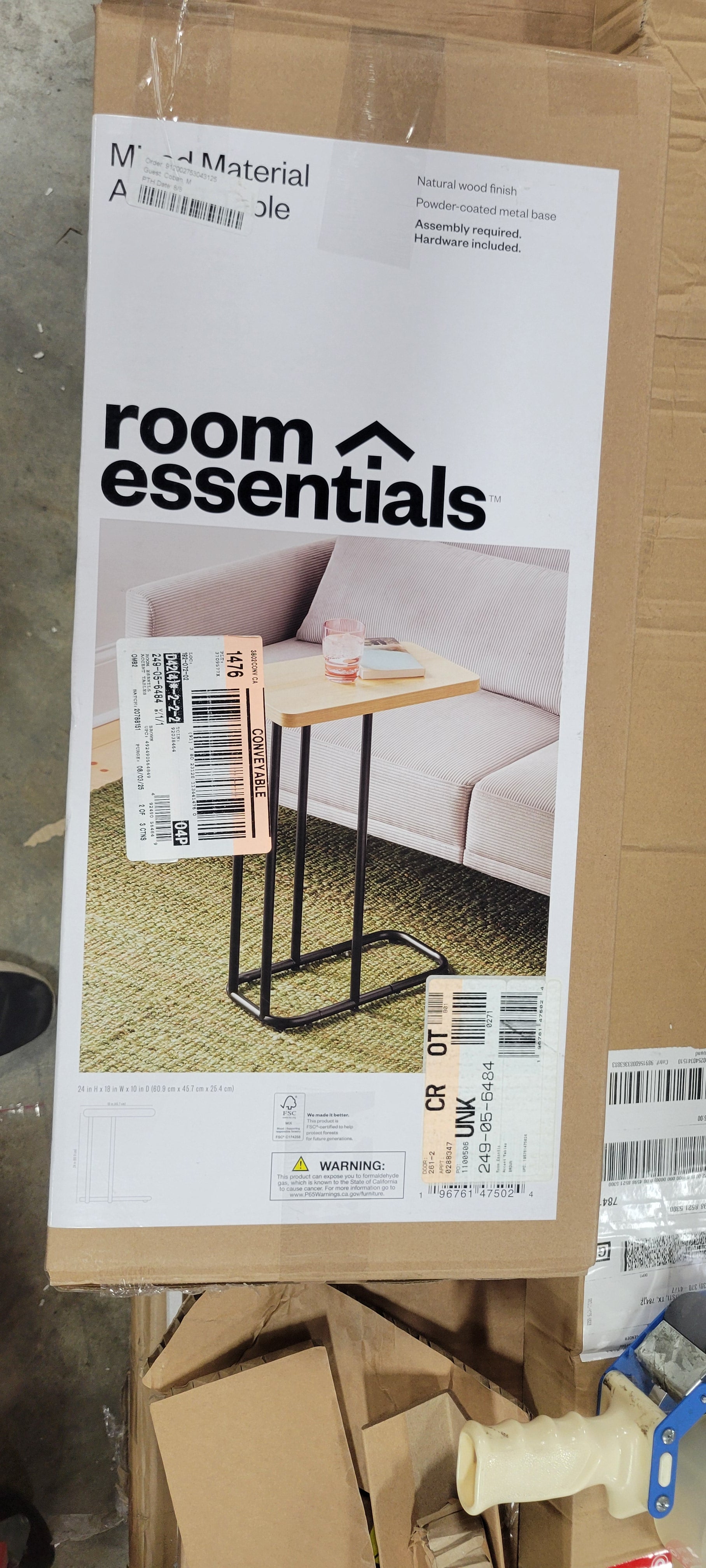 Mixed Material Wood and Metal Rectangle Top C Table Natural Wood