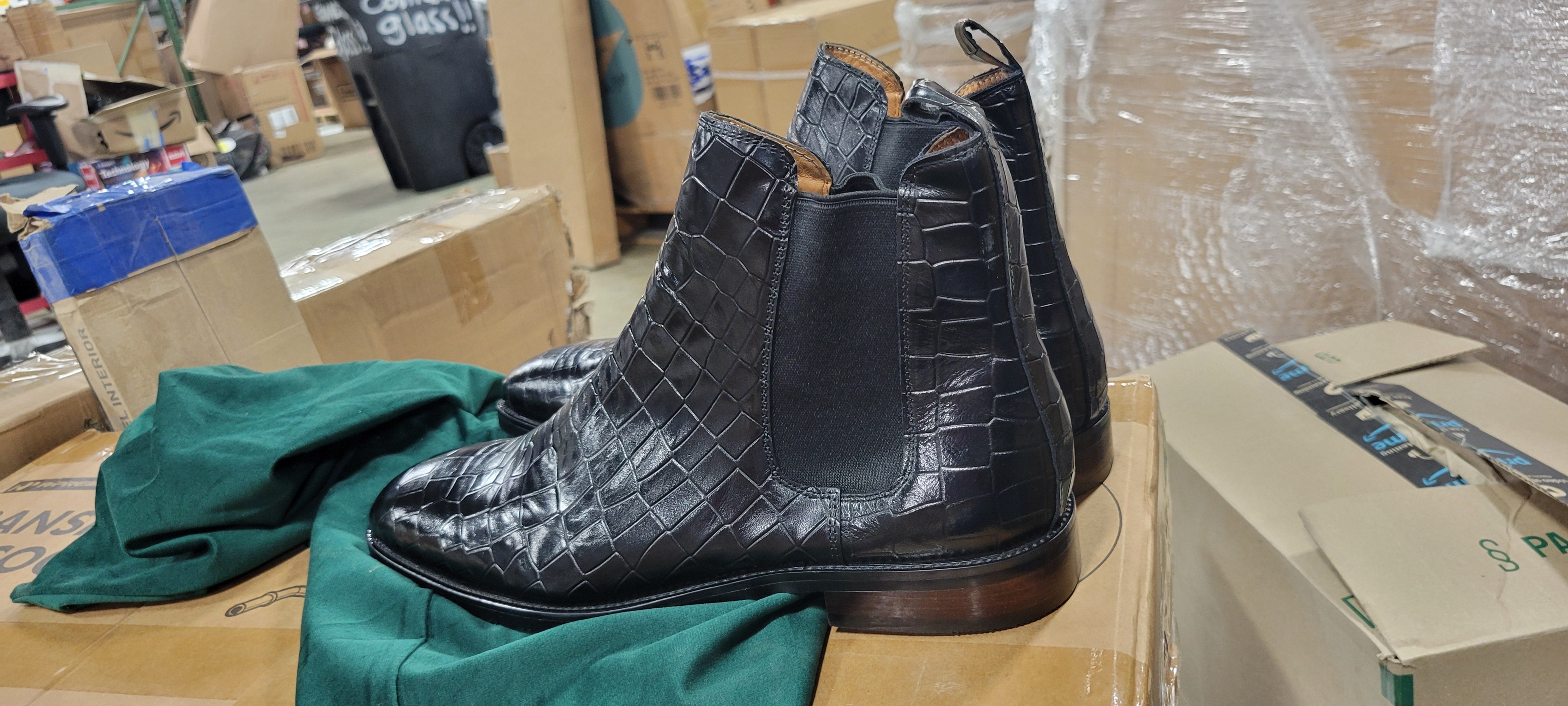 Crocodile Print Leather Business Casual Slip On Mens Formal Dress Boots