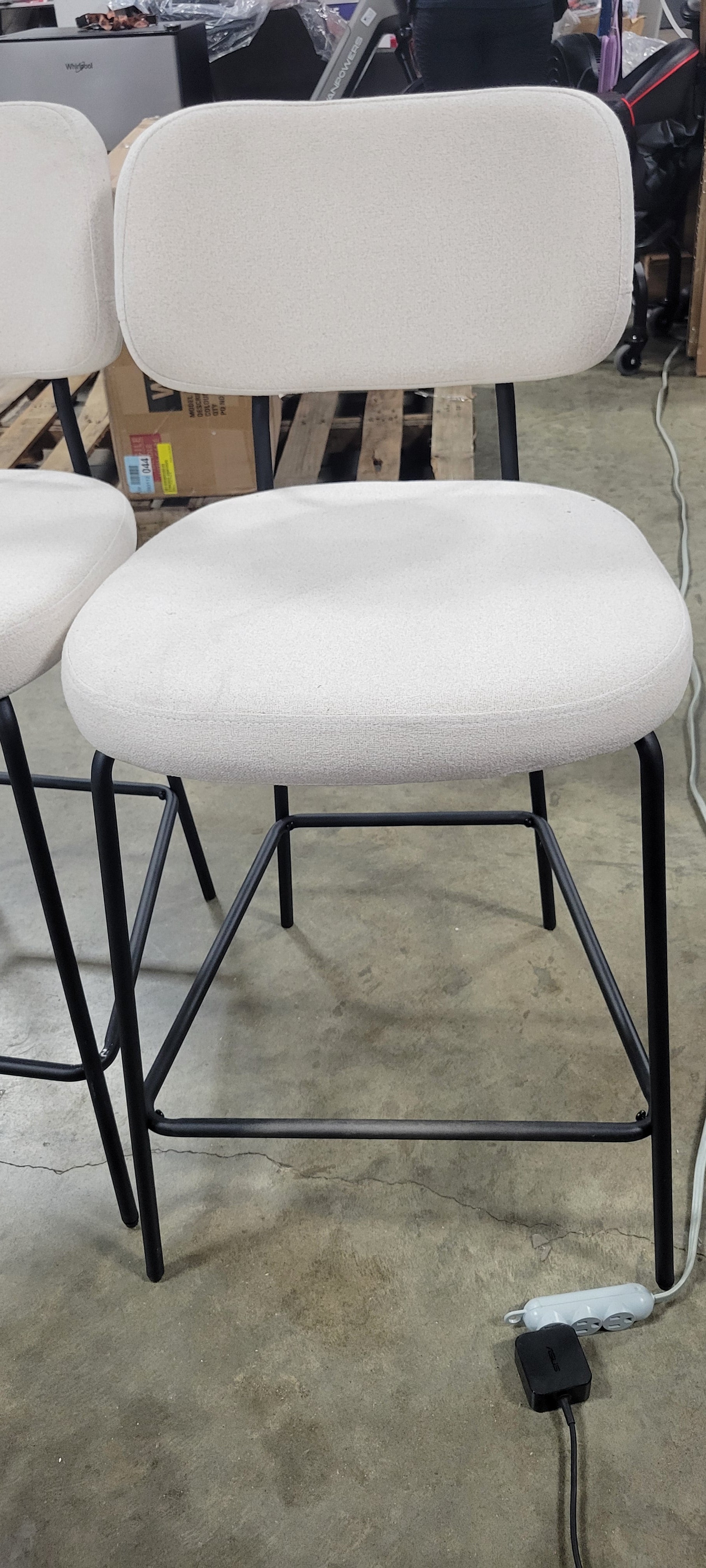 Upholstered with Metal Base Counter Height Barstool Cream Boucle - Set of 2