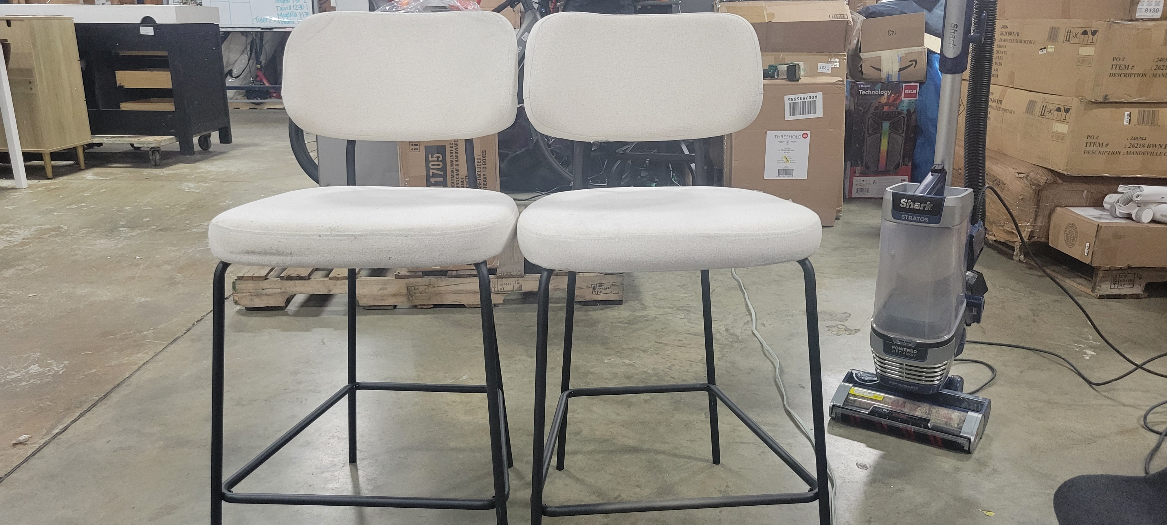 Upholstered with Metal Base Counter Height Barstool Cream Boucle - Set of 2