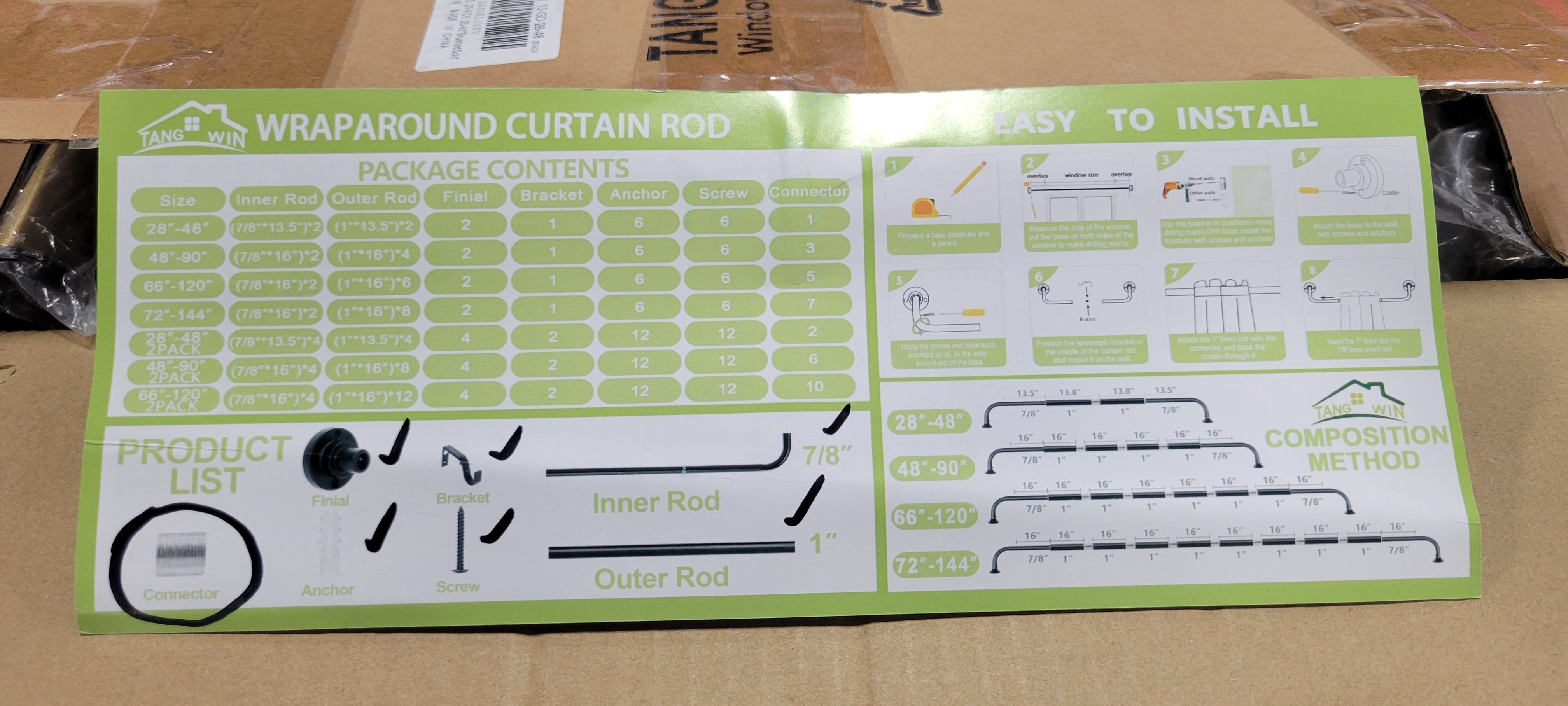 Gold Wrap Around Curtain Rods 2Pack, Brushed Gold