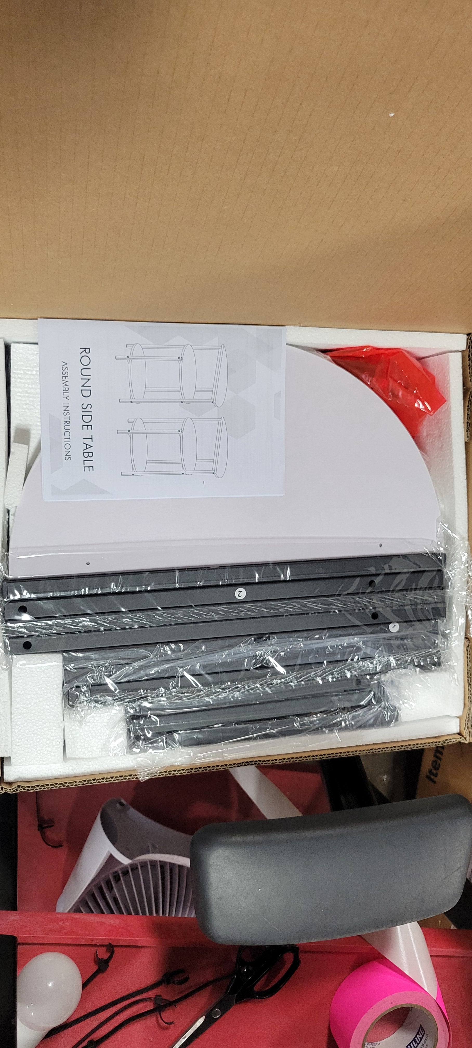 White and Black End Tables Set of 2, Round Marble Nightstand Set