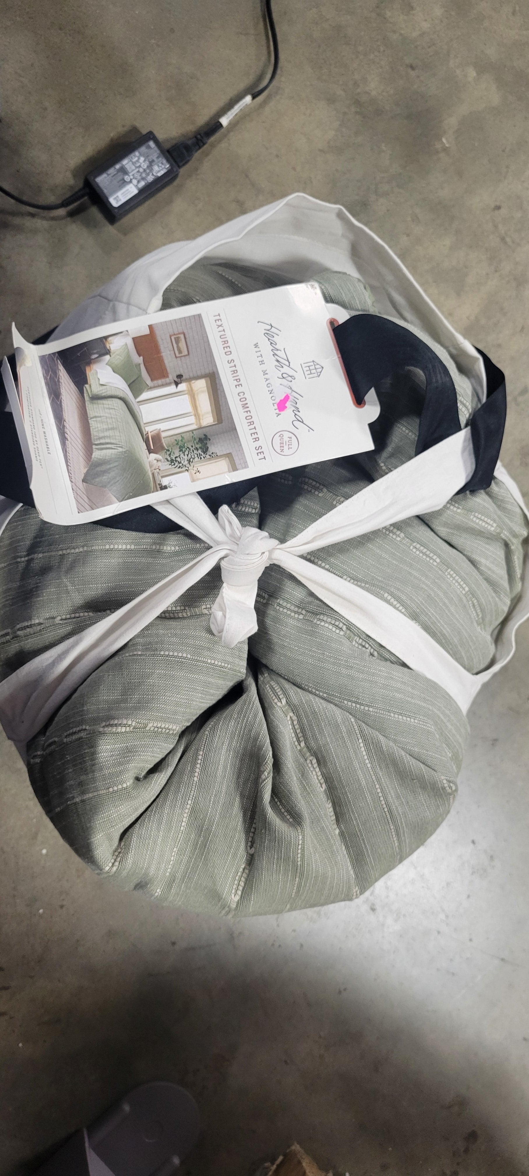 3pc Full/Queen Washed Loop Stripe Duvet Cover Bedding Set Sage Green