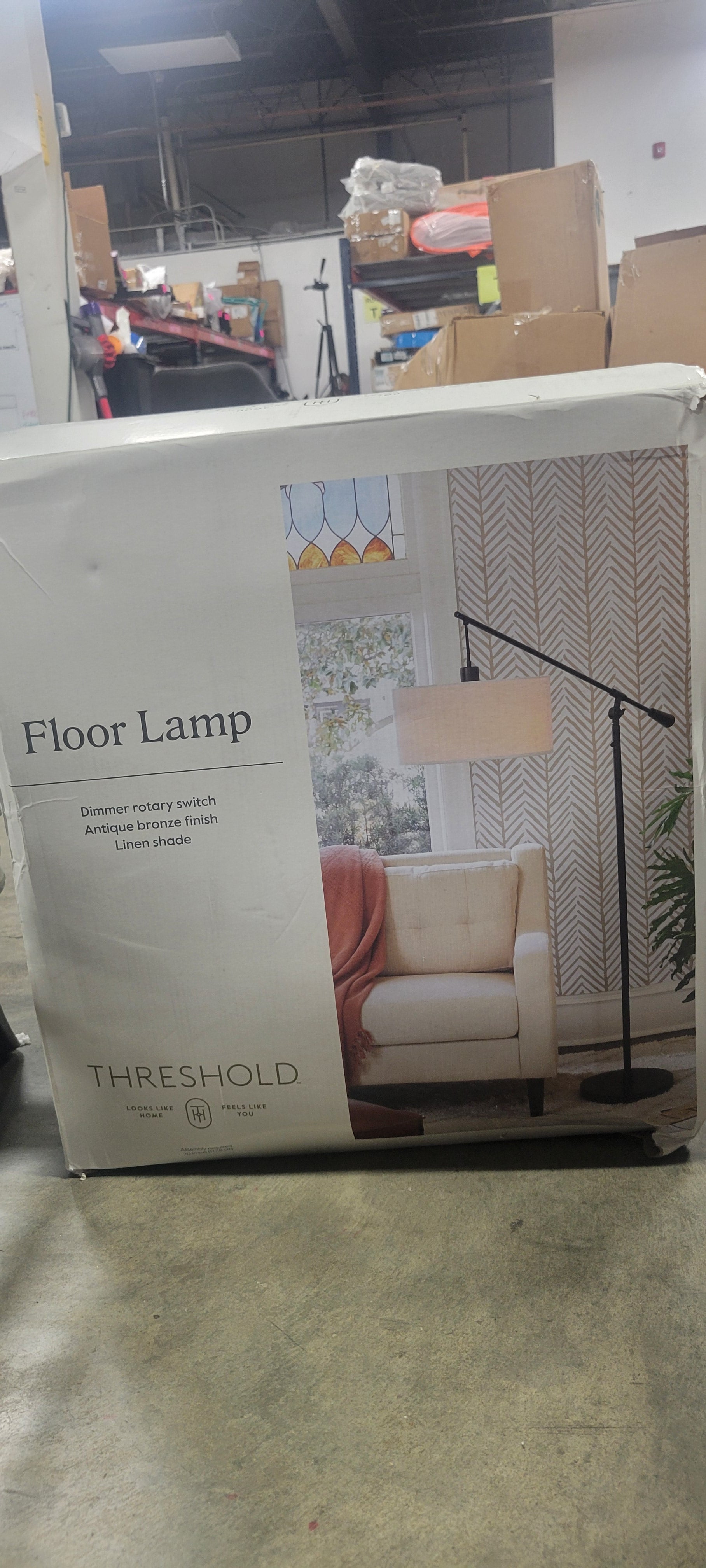 Cantilever Drop Pendant Swing Arm Floor Lamp Brown - Adjustable, Metal Body, Linen Shade