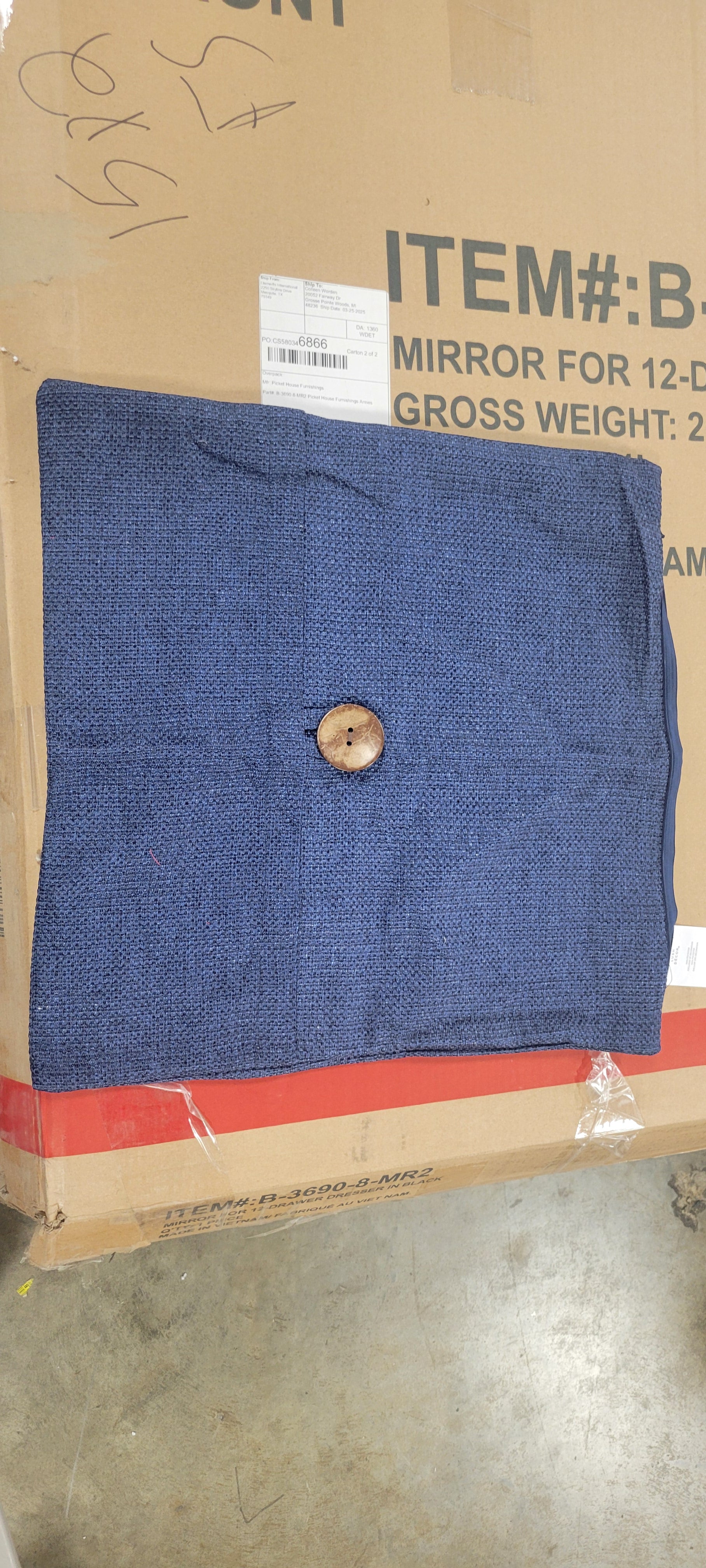 Clayton Woven Button Decorative Pillow Cover Navy Single