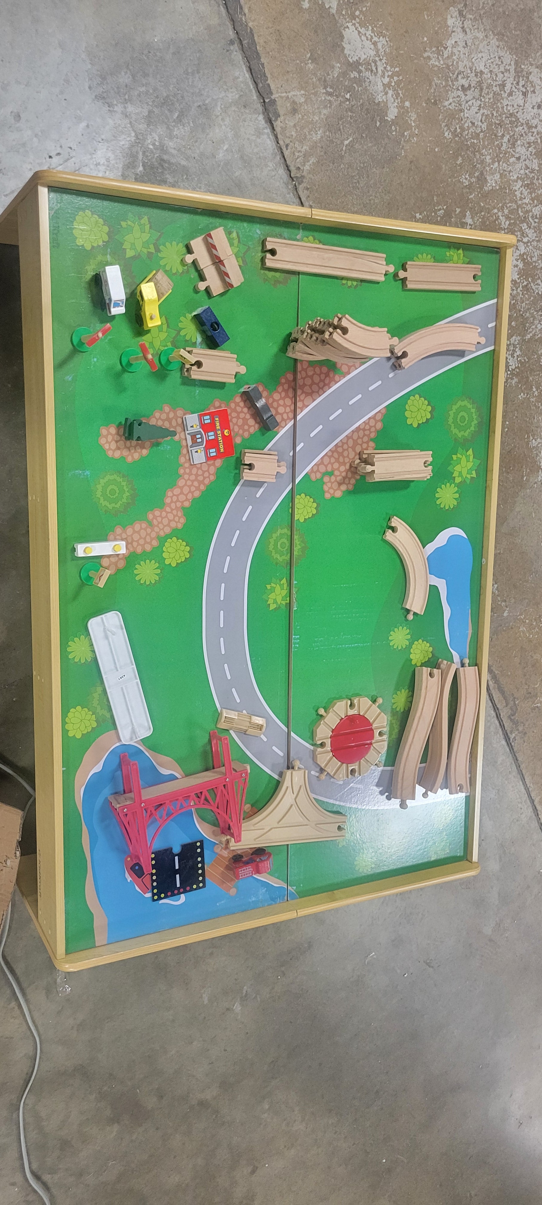 Waterfall Mountain Wooden Train Set & Table with 120 Pieces, 3 Storage Bins