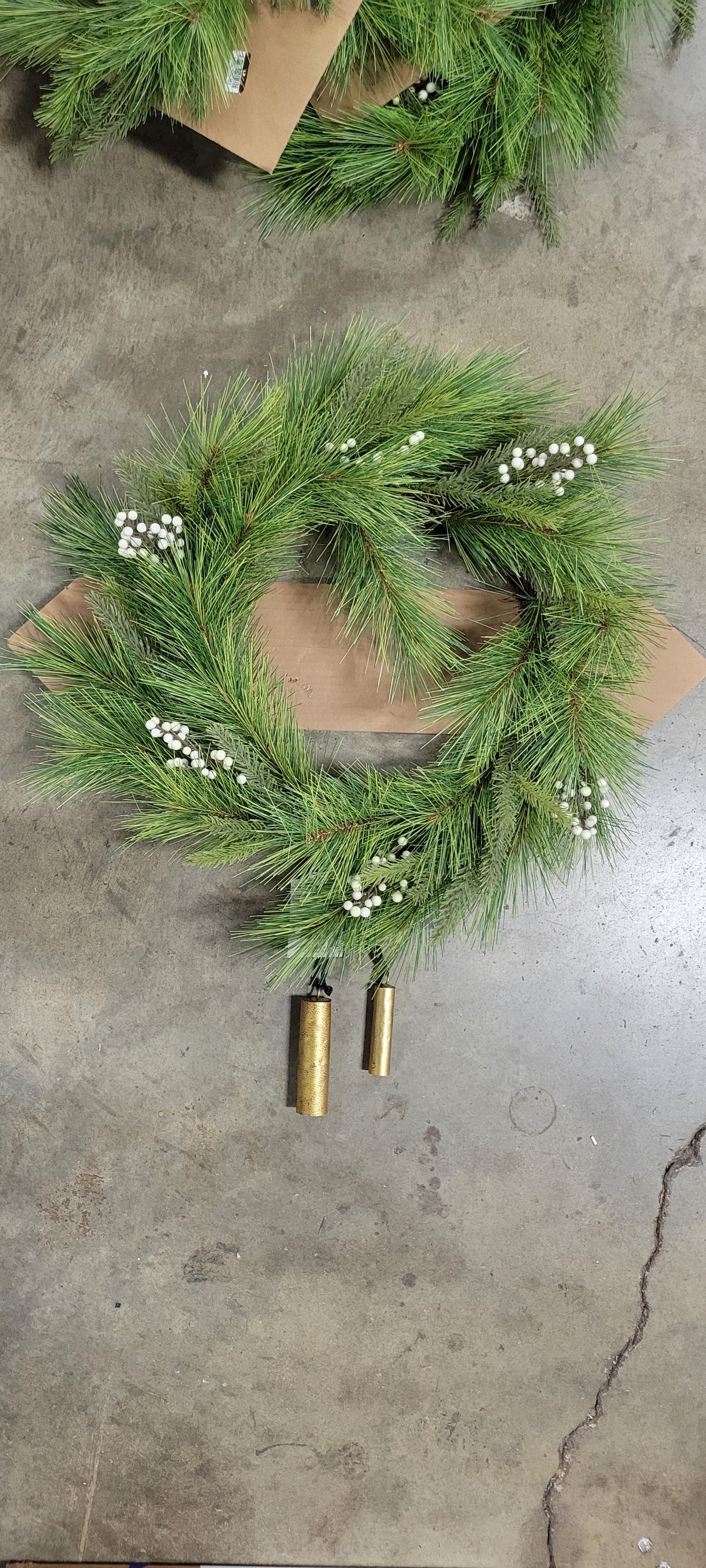 Faux Needle Pine & Snowberry Christmas Wreath with bells, final cut