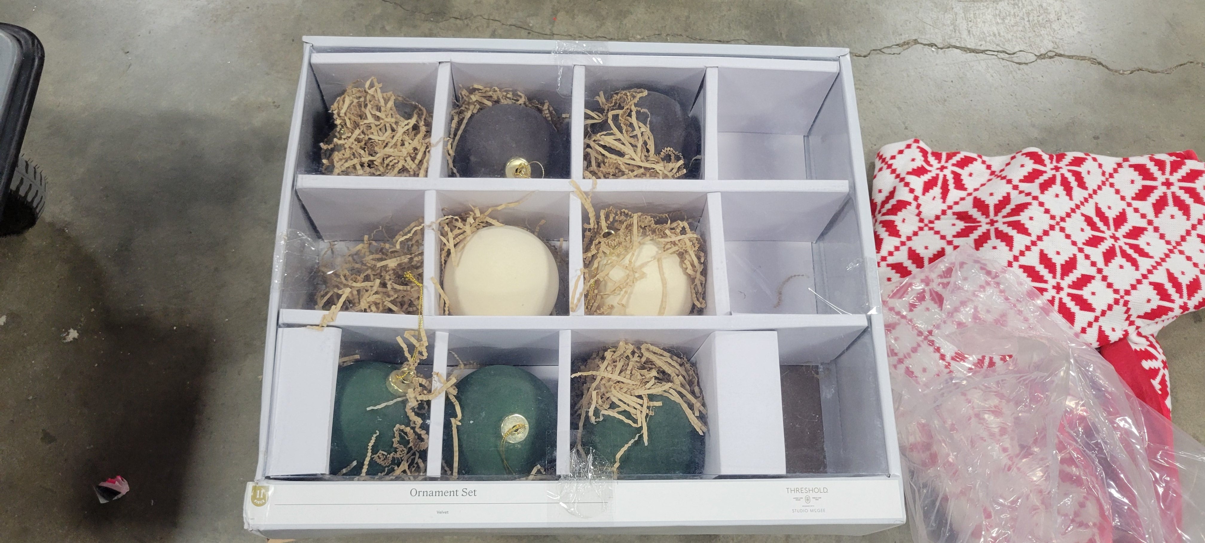 Set of 8 Flocked Velvet Christmas Tree Ornaments final cut