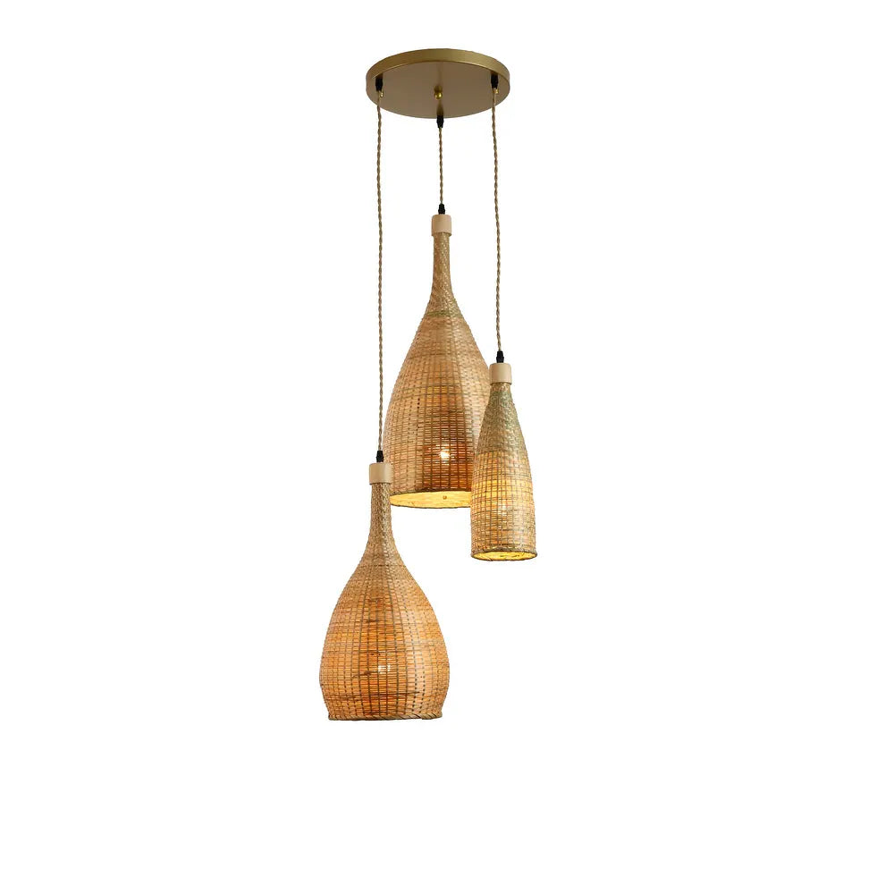 Three Lights Rattan Pendant - Natural