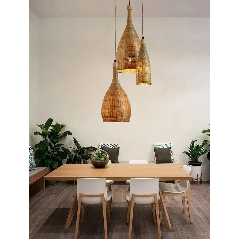 Three Lights Rattan Pendant - Natural