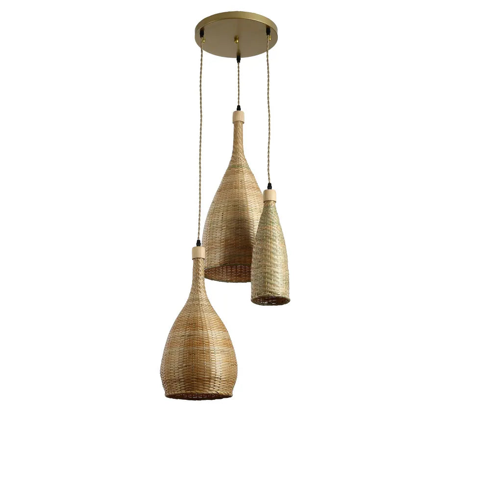 Three Lights Rattan Pendant - Natural