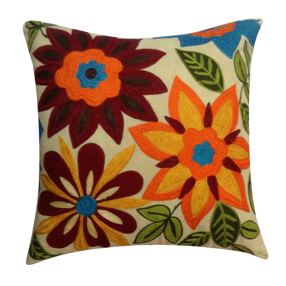 Embroidered Cotton Throw Pillow - SHOWROOM ITEM 