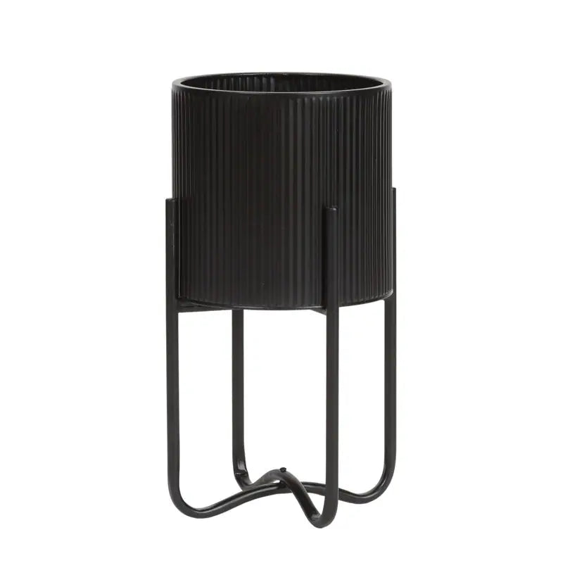 Everett Black Mid-Century Modern Planter with Tall Metal Base