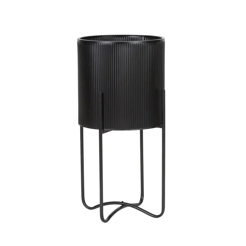 Everett Black Mid-Century Modern Planter with Tall Metal Base