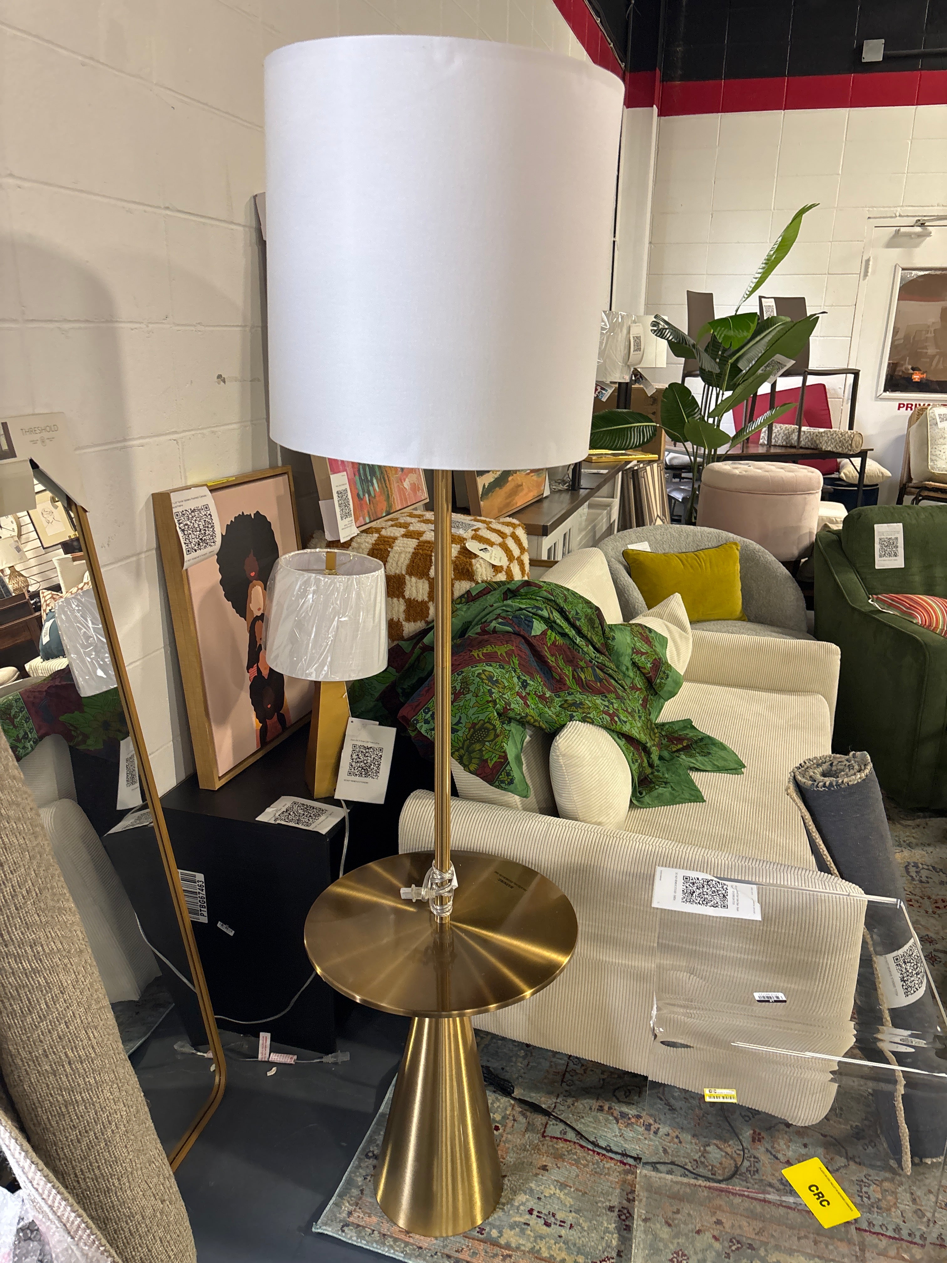 67.75"x17" Modern Floor Lamp with Table - Brass SHOWROOM ITEM