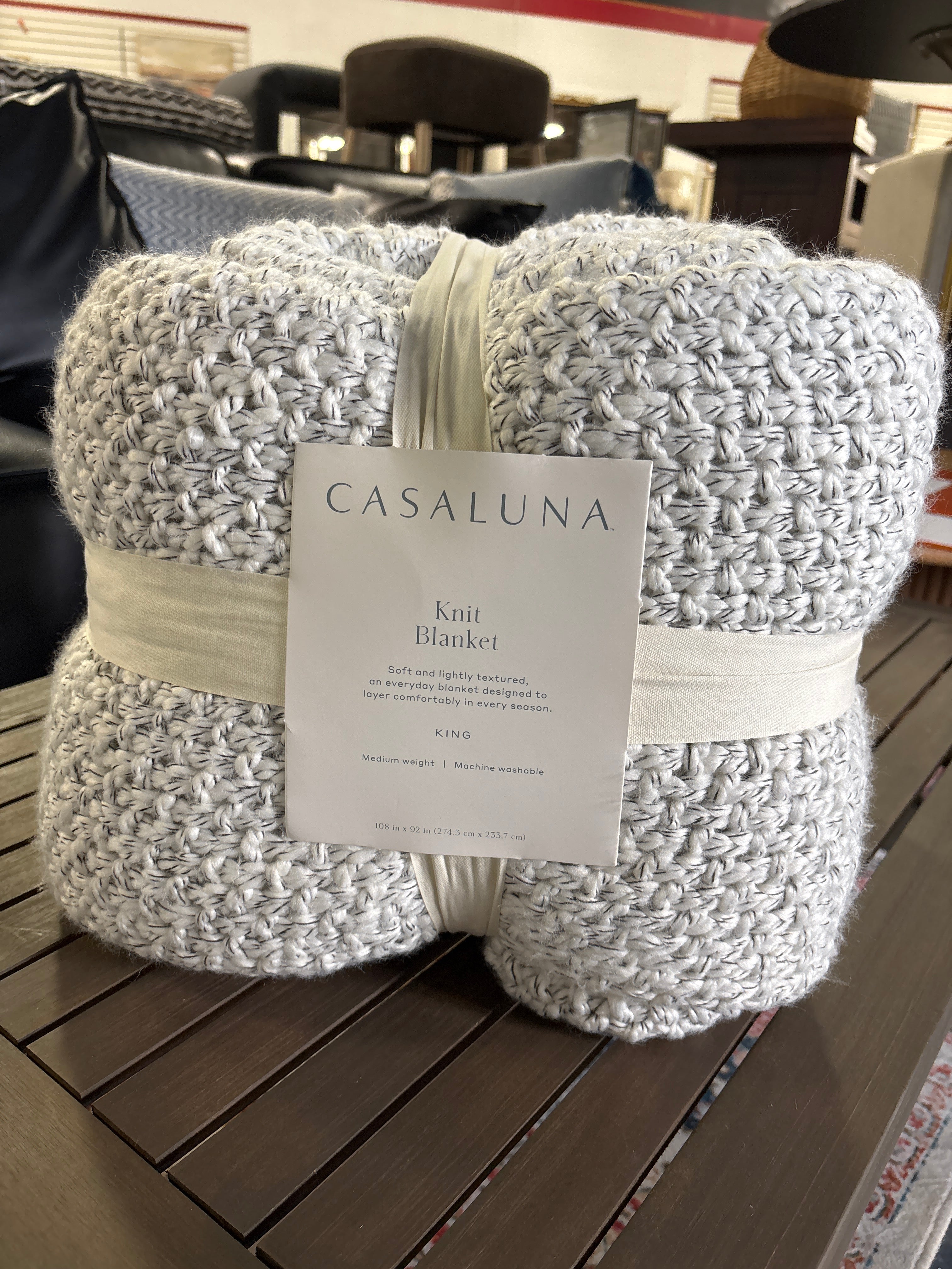 (KING) Casaluna Chunky Knit Bed Blanket - Marled Gray SHOWROOM ITEM