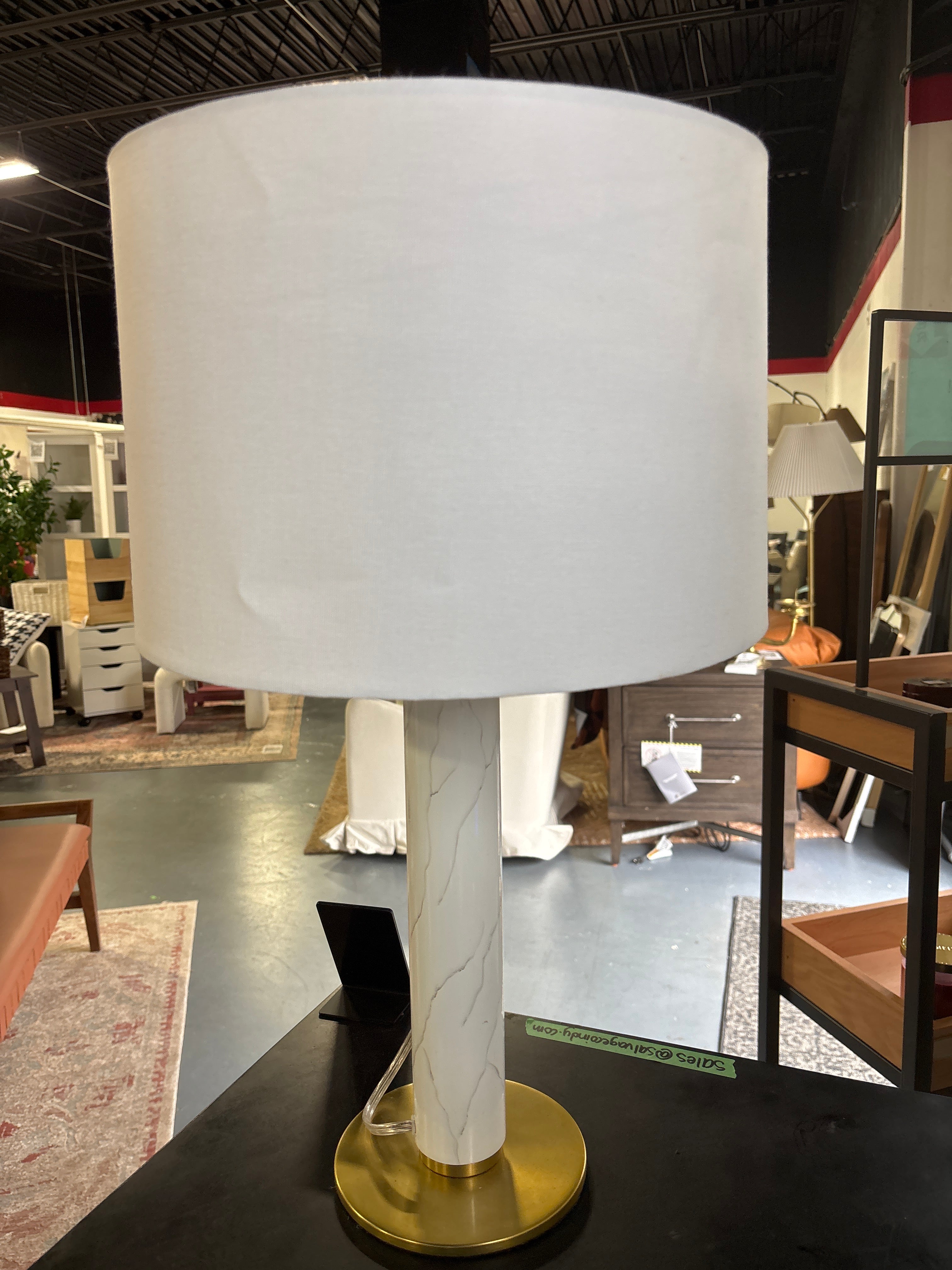 Faux Marble Stick Table Lamp - White/Gold SHOWROOM ITEM