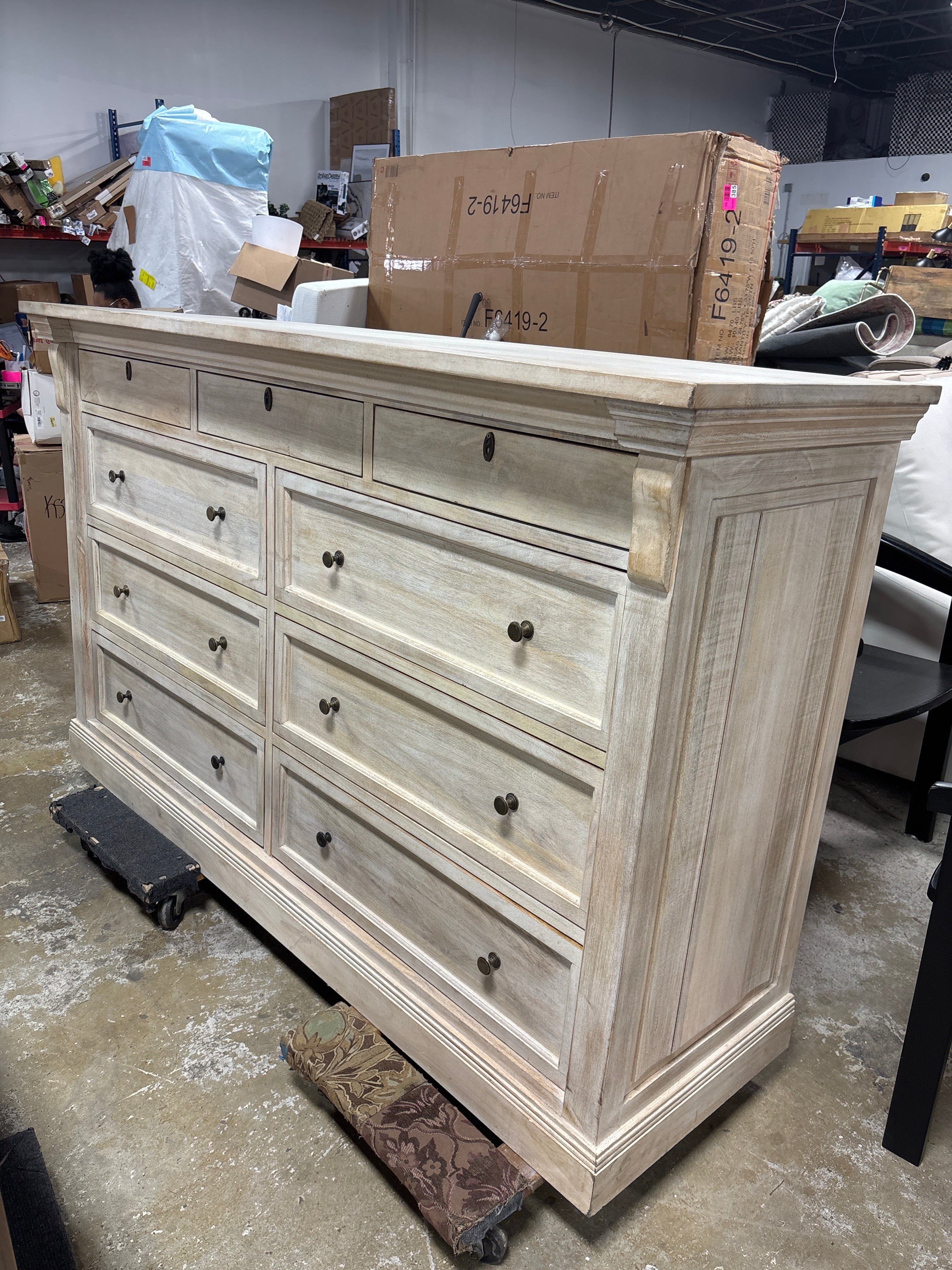 70" Adelaide 9-Drawer Dresser - White Wash SHOWROOM ITEM