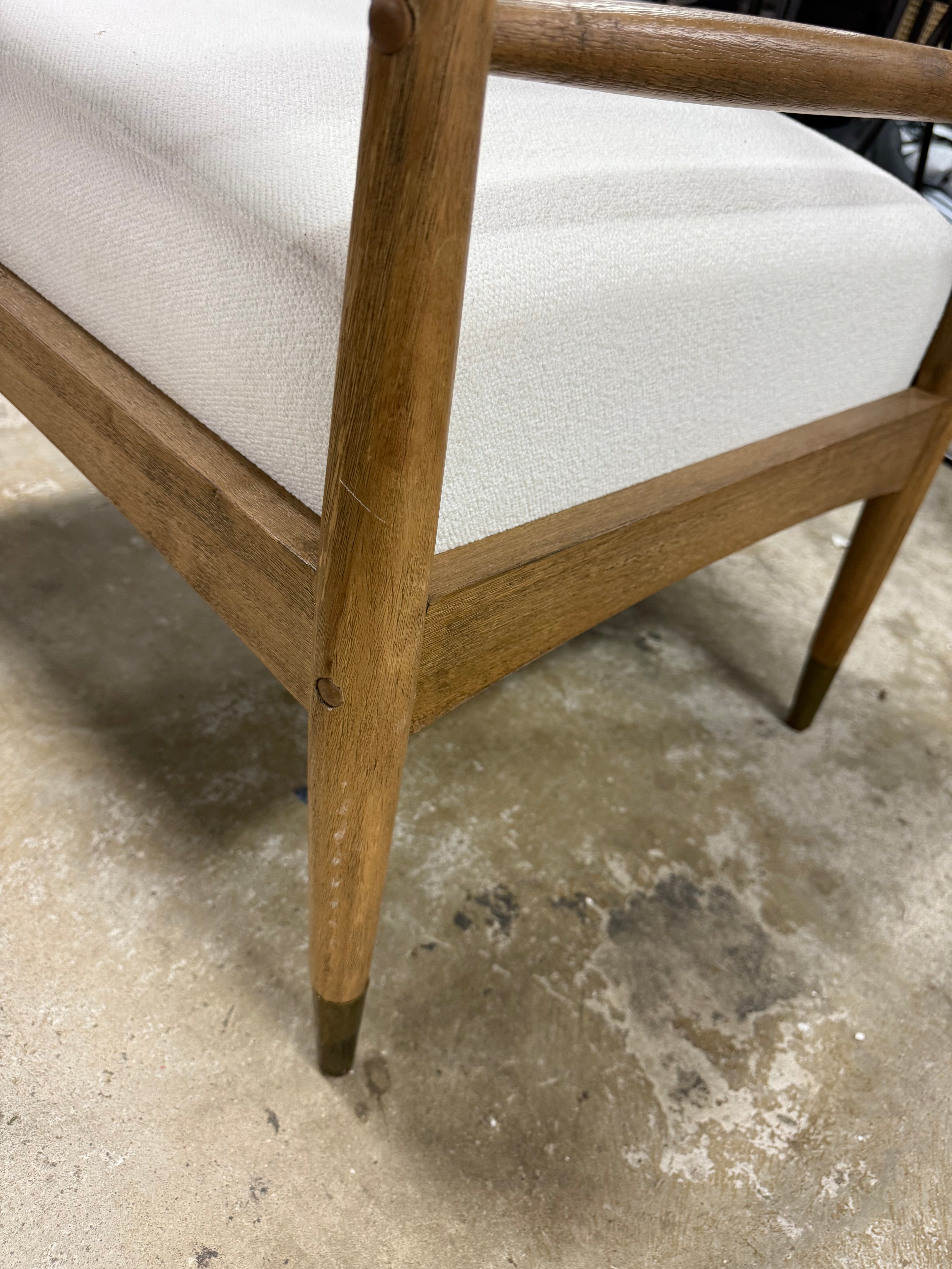 Boucle Upholstered Accent Arm Chair with Brass Details - Natural/Aged Oak SHOWROOM ITEM