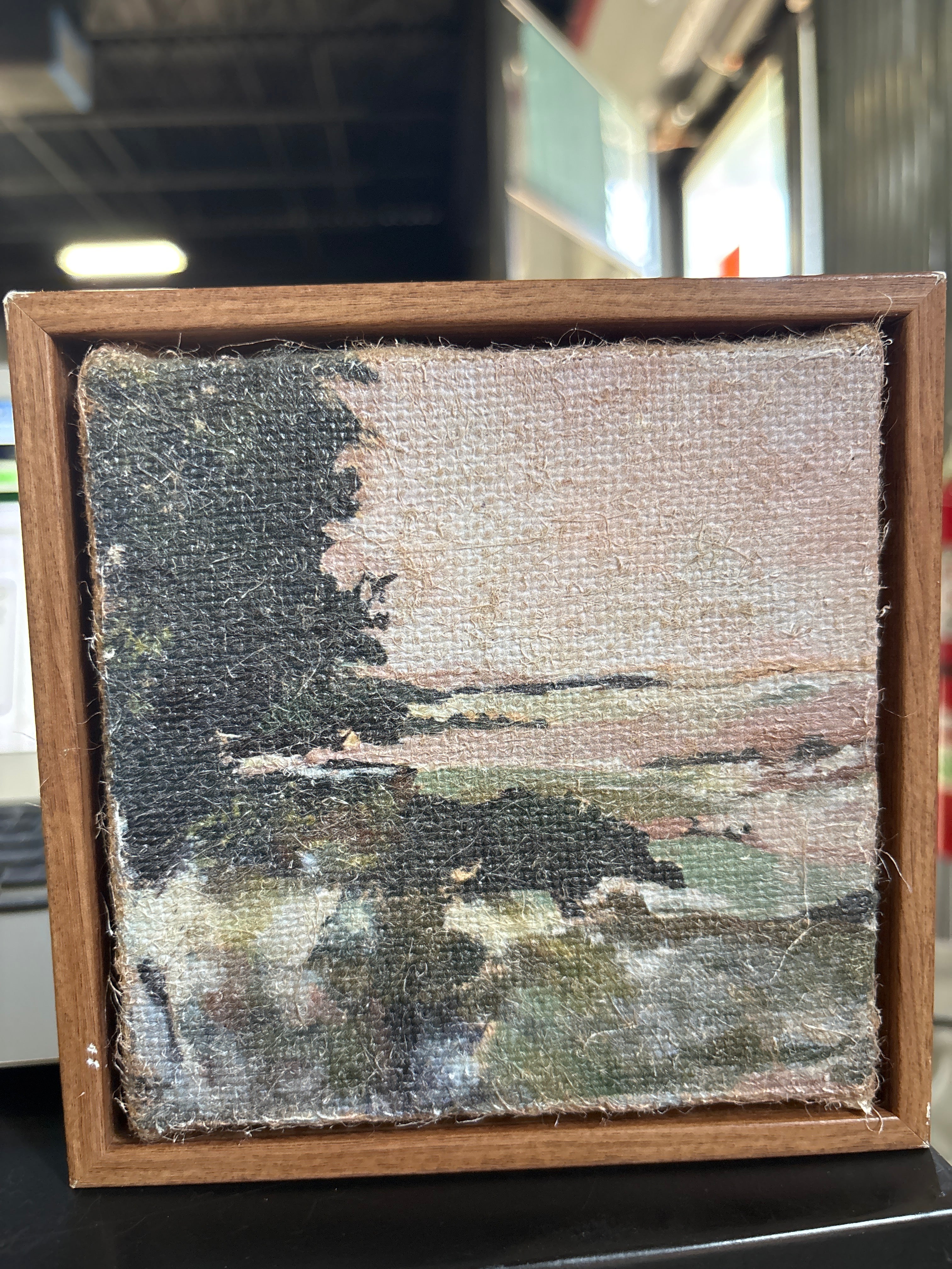 1pc 5.5" x 5.5" Landscape Burlap Wall Art SHOWROOM ITEM