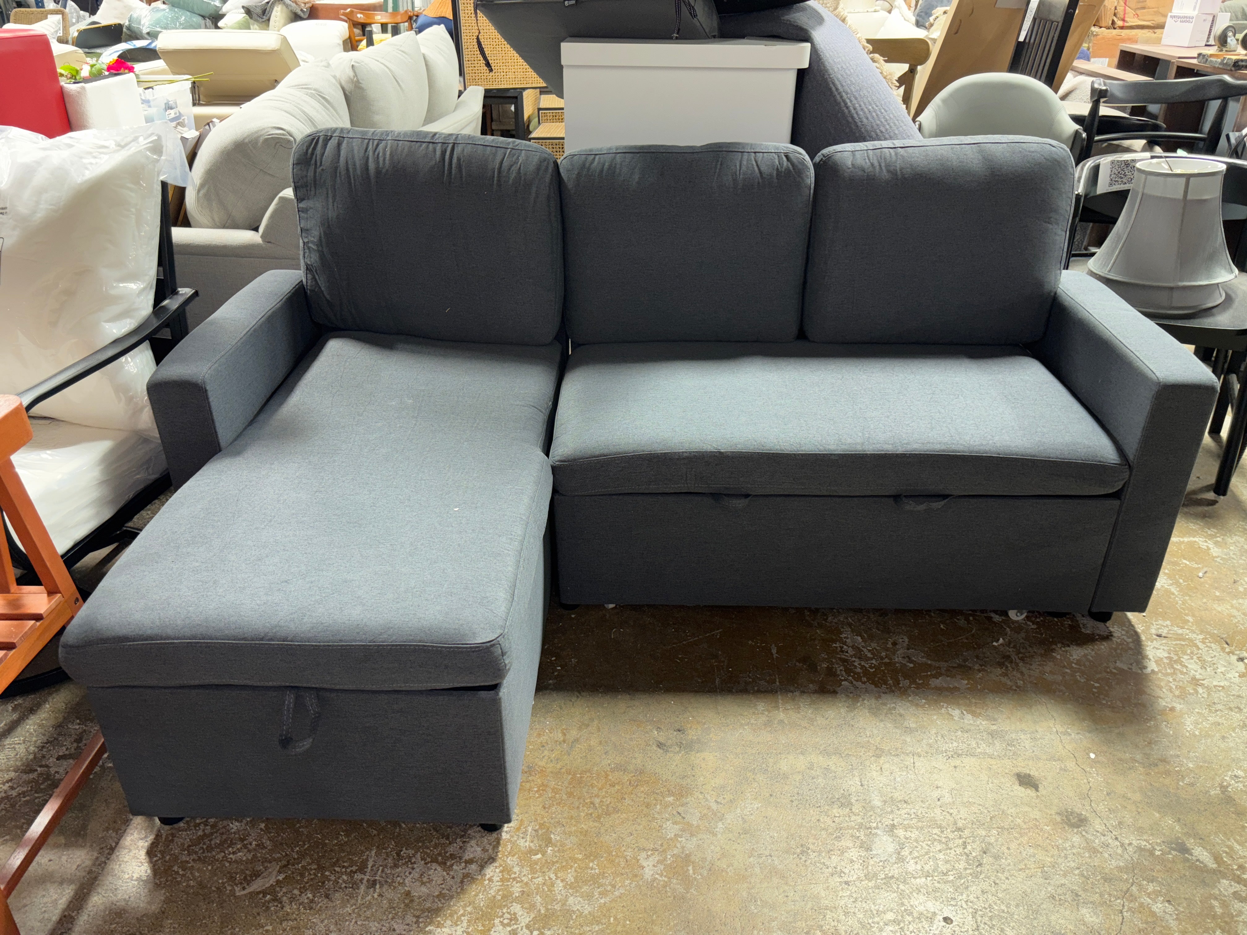 81" Sleeper Sofa Bed With Storage Chaise - Dark Gray SHOWROOM ITEM