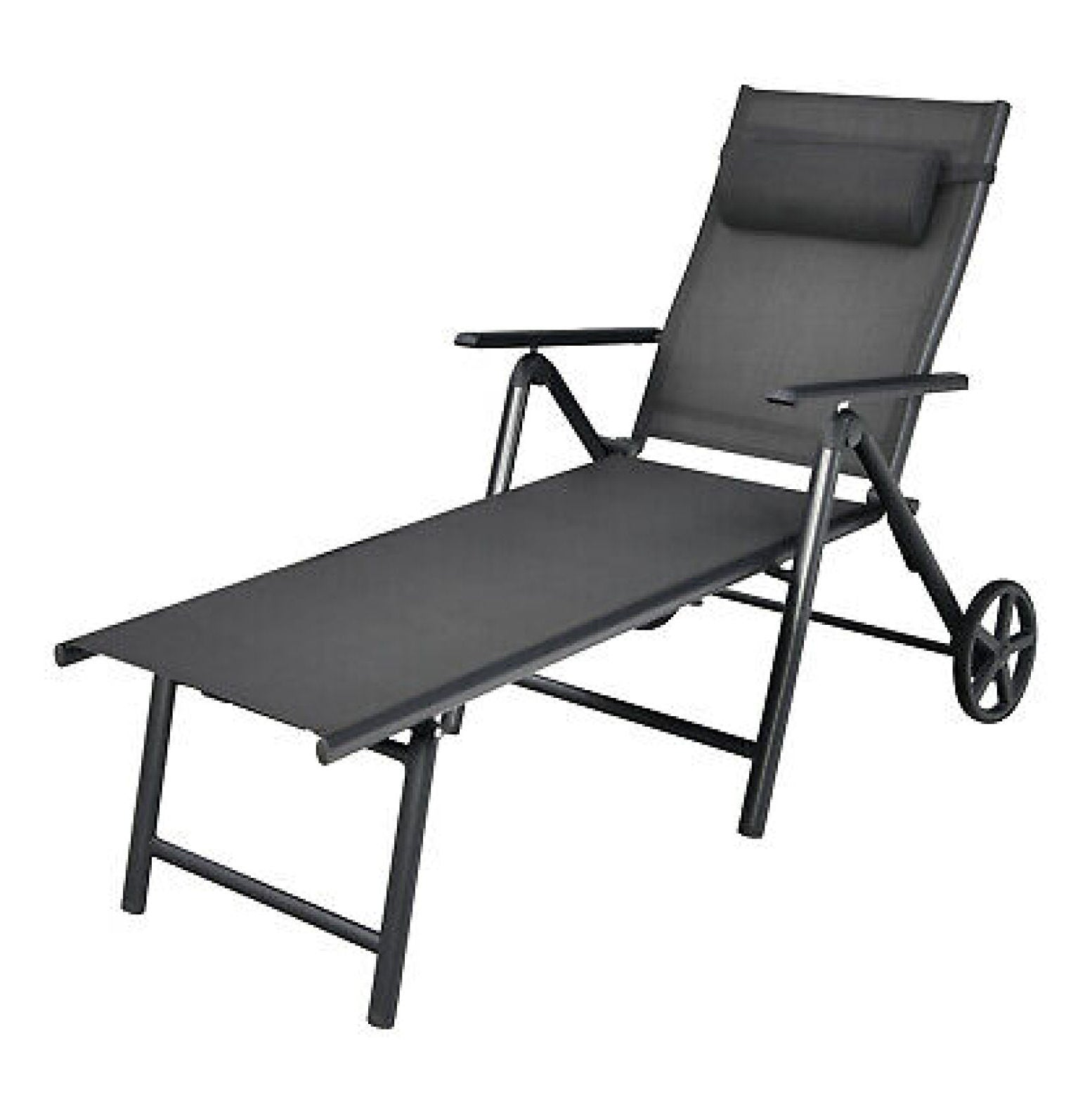 Patio Lounge Chair W/ Wheels Aluminum Frame Adjustable