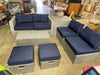 8 Piece Patio Rattan Furniture Set Storage Waterproof Cover Navy Cushion