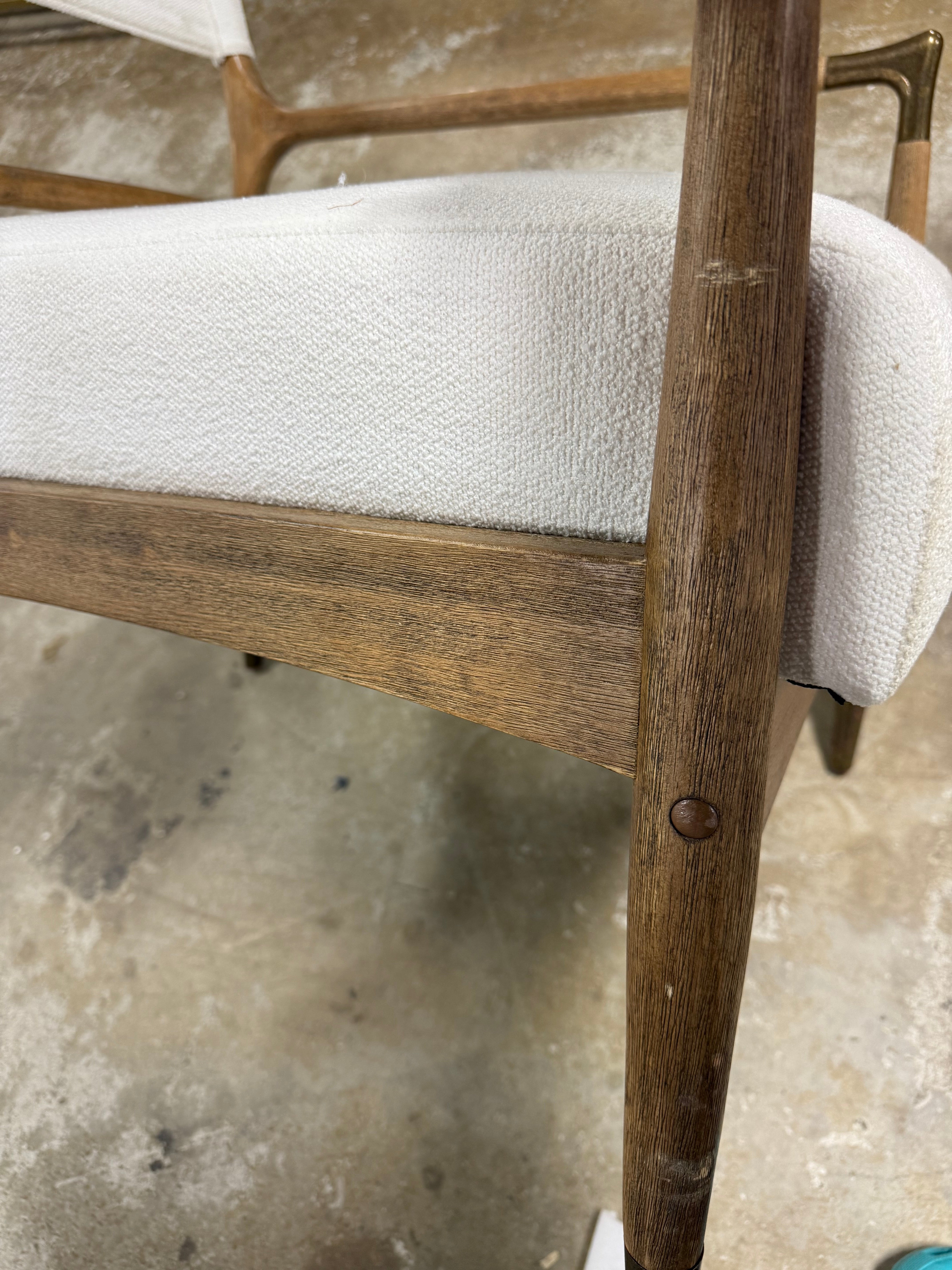 Boucle Upholstered Accent Arm Chair with Brass Details - Natural/Aged Oak SHOWROOM ITEM
