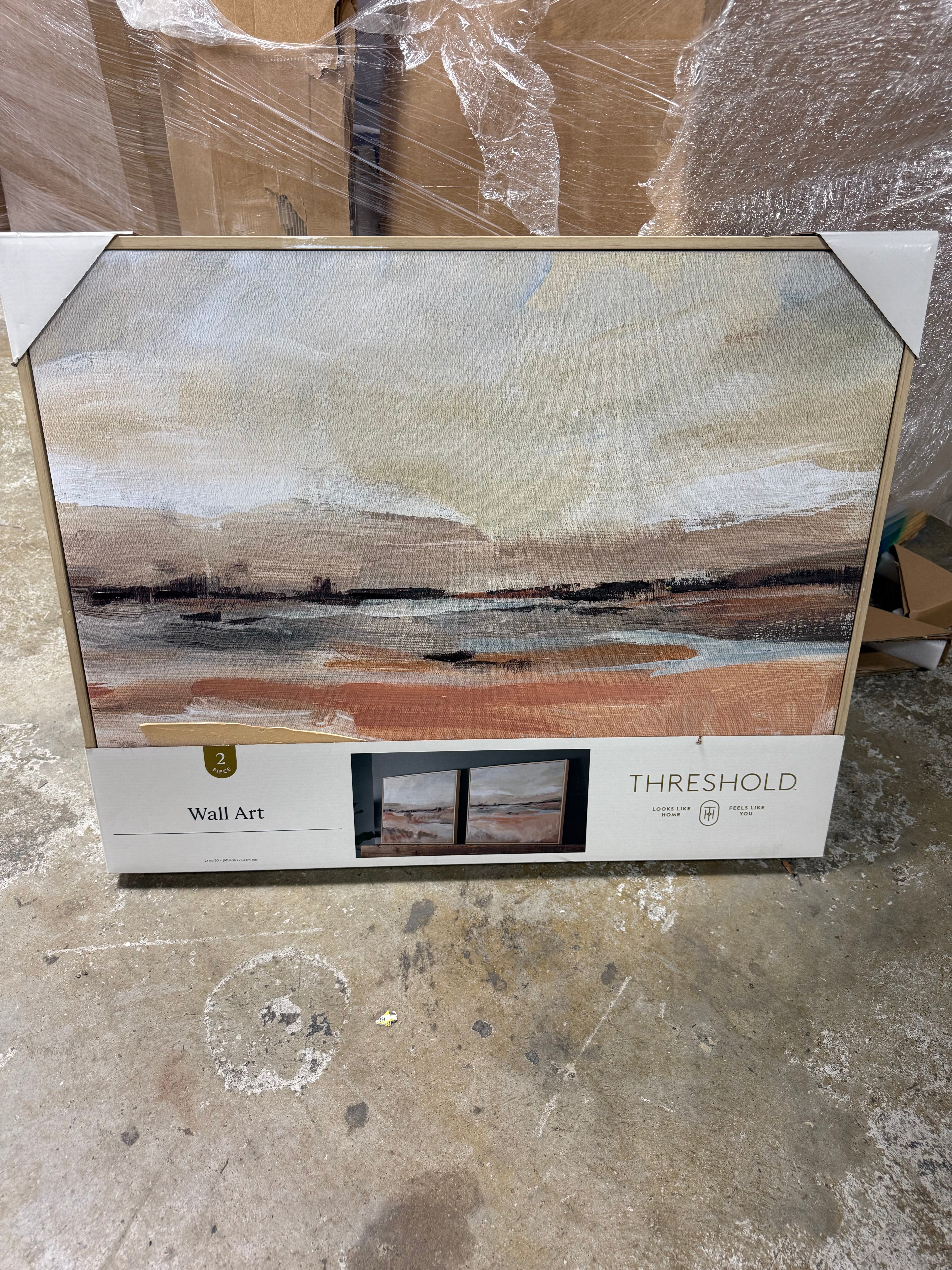 (Set of 2) 24" x 30" Faded Landscape Framed Wall Canvases Natural - Threshold™: Polystyrene Frame, Blockprint Art SHOWROOM ITEM