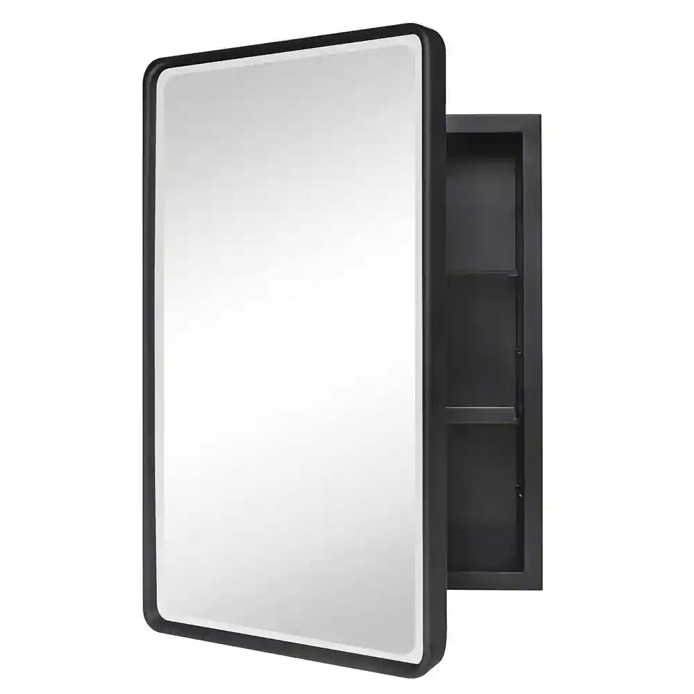 Farmhouse Recessed Metal Bathroom Medicine Cabinets with Mirror - Black