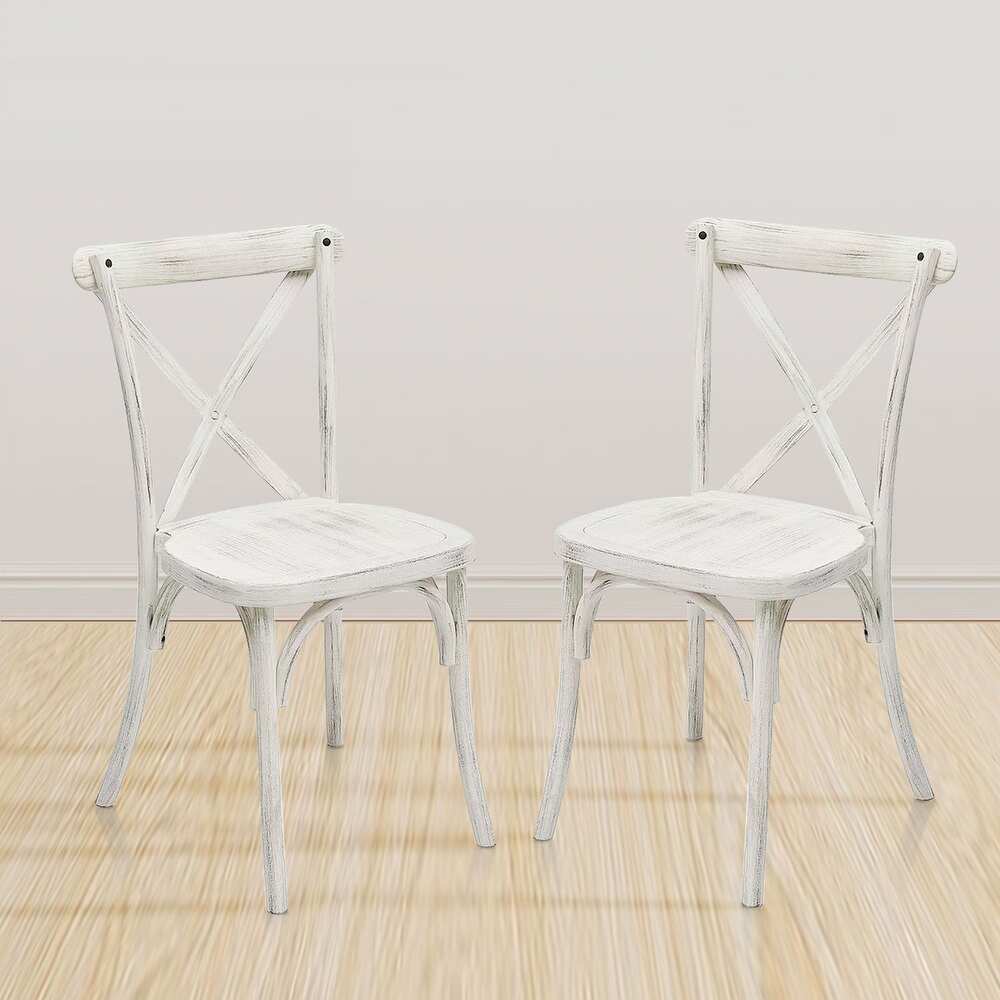 2-Pack Outdoor Resin X-Back Chair Dining Chair, Retro Natural Mid Century Chair Modern Farmhouse Chair, Lime Wash
