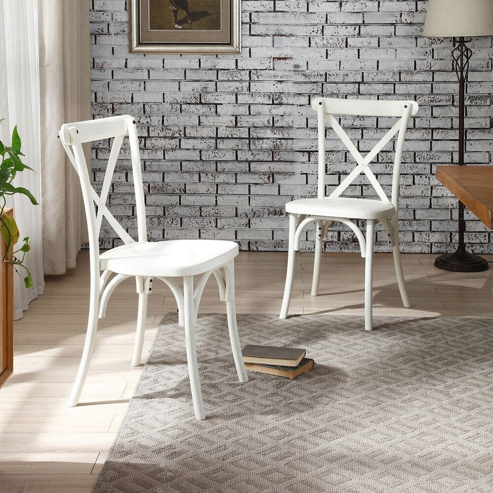 2-Pack Outdoor Resin X-Back Chair Dining Chair, Retro Natural Mid Century Chair Modern Farmhouse Chair, Lime Wash