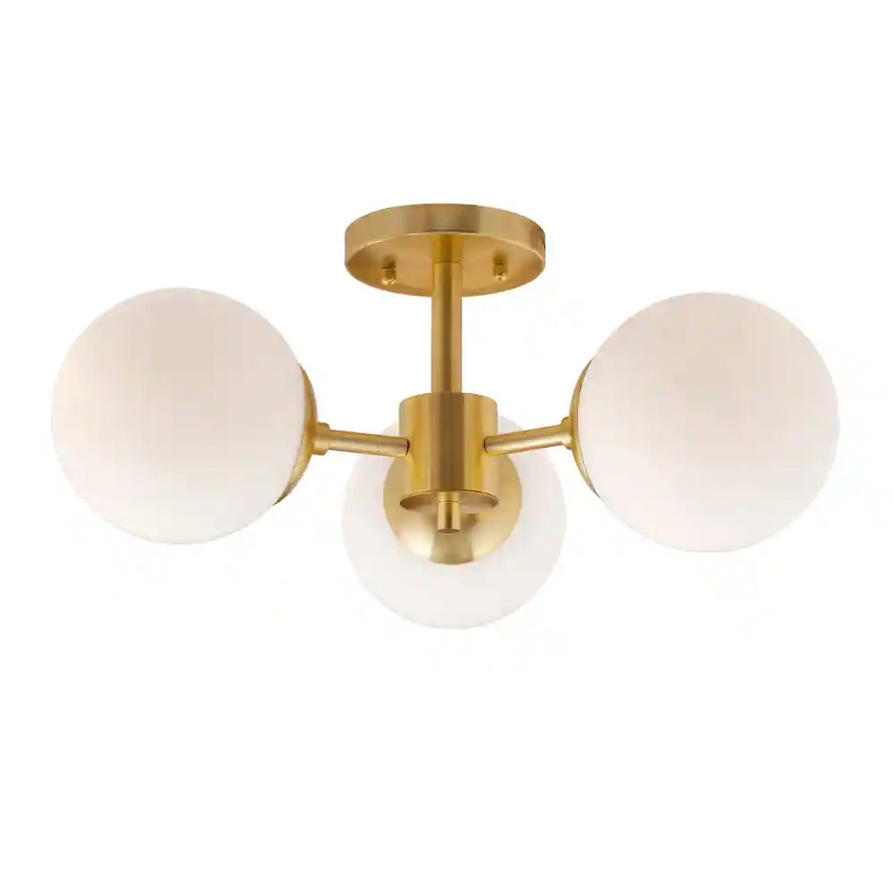 Farrell 3-Light Gold semi flush mount with Satin Opal Glass - Gold