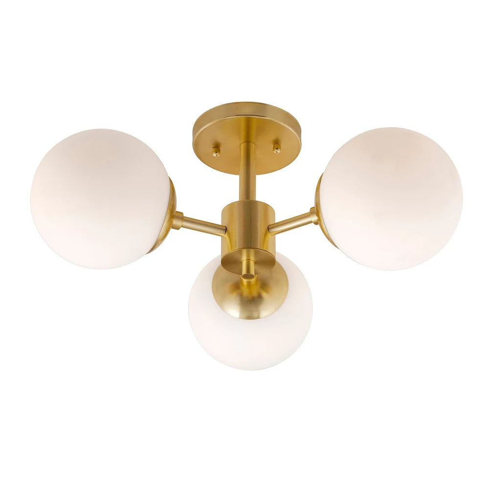 Farrell 3-Light Gold semi flush mount with Satin Opal Glass - Gold