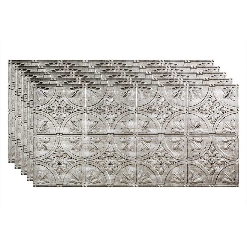 5 Pack Traditional Style/Pattern Decorative Vinyl Glue Up Ceiling Tile in Crosshatch Silver