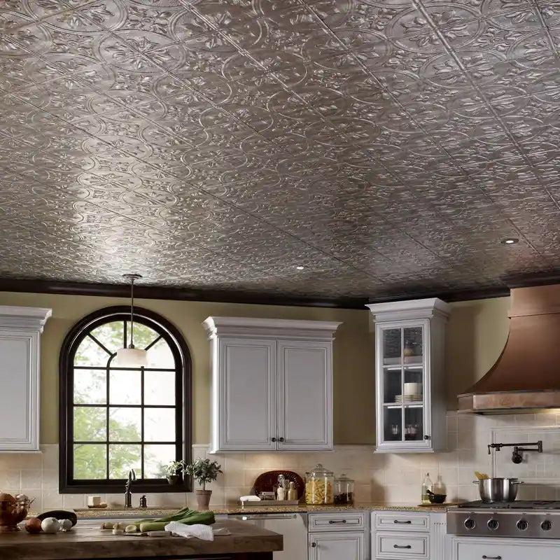 5 Pack Traditional Style/Pattern Decorative Vinyl Glue Up Ceiling Tile in Crosshatch Silver