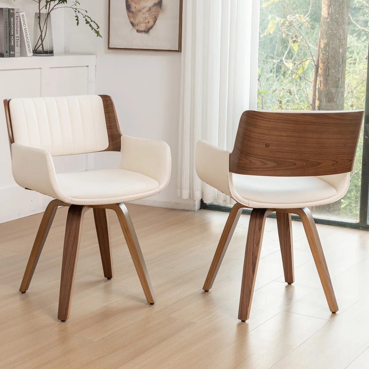 Faux Leather Upholstered Swivel Dining Armchairs (Set of 2)
