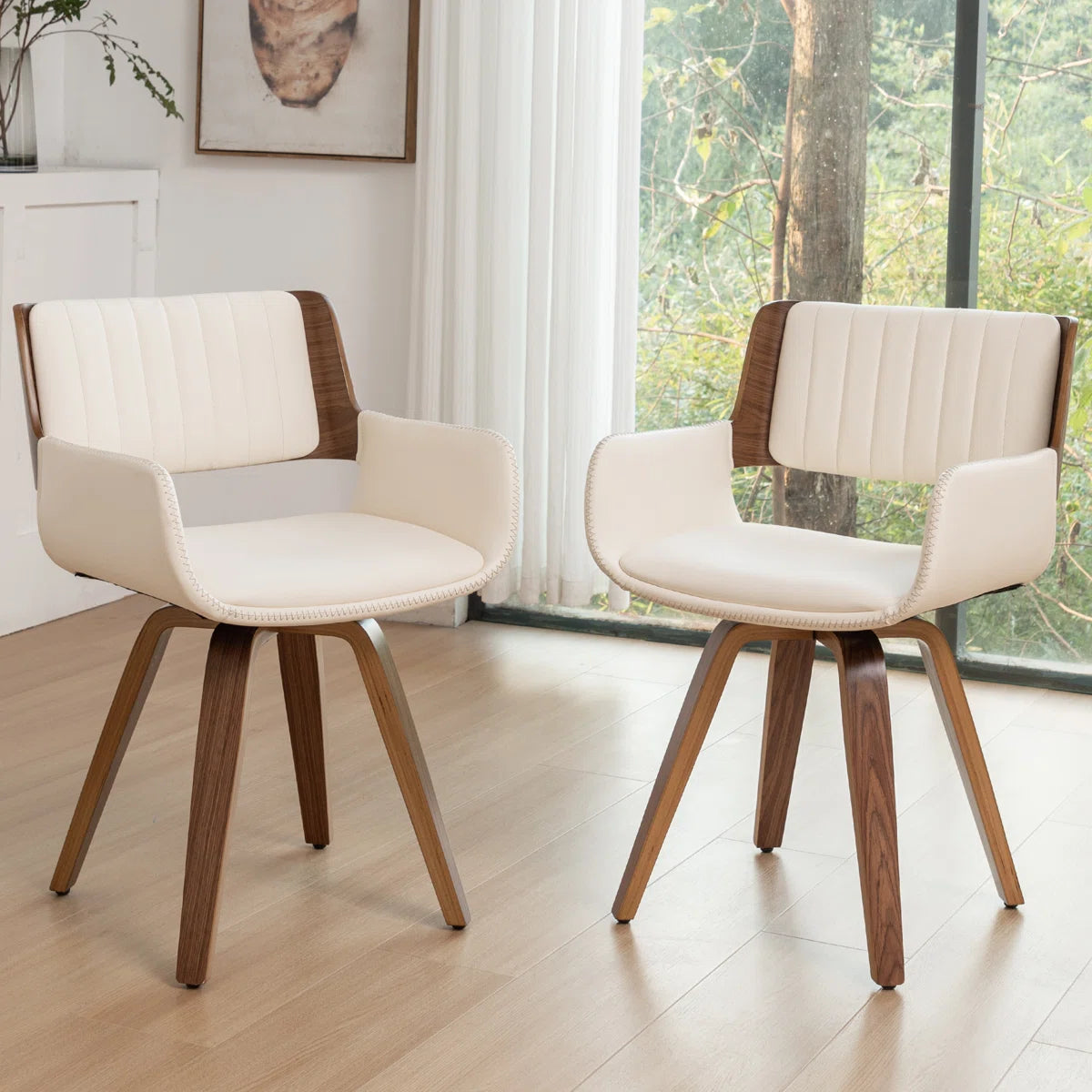 Faux Leather Upholstered Swivel Dining Armchairs (Set of 2)