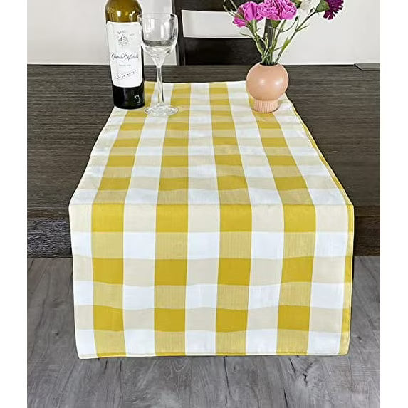 Fennco Styles Classic Buffalo Check Cotton Blend Table Runner - Yellow Holiday