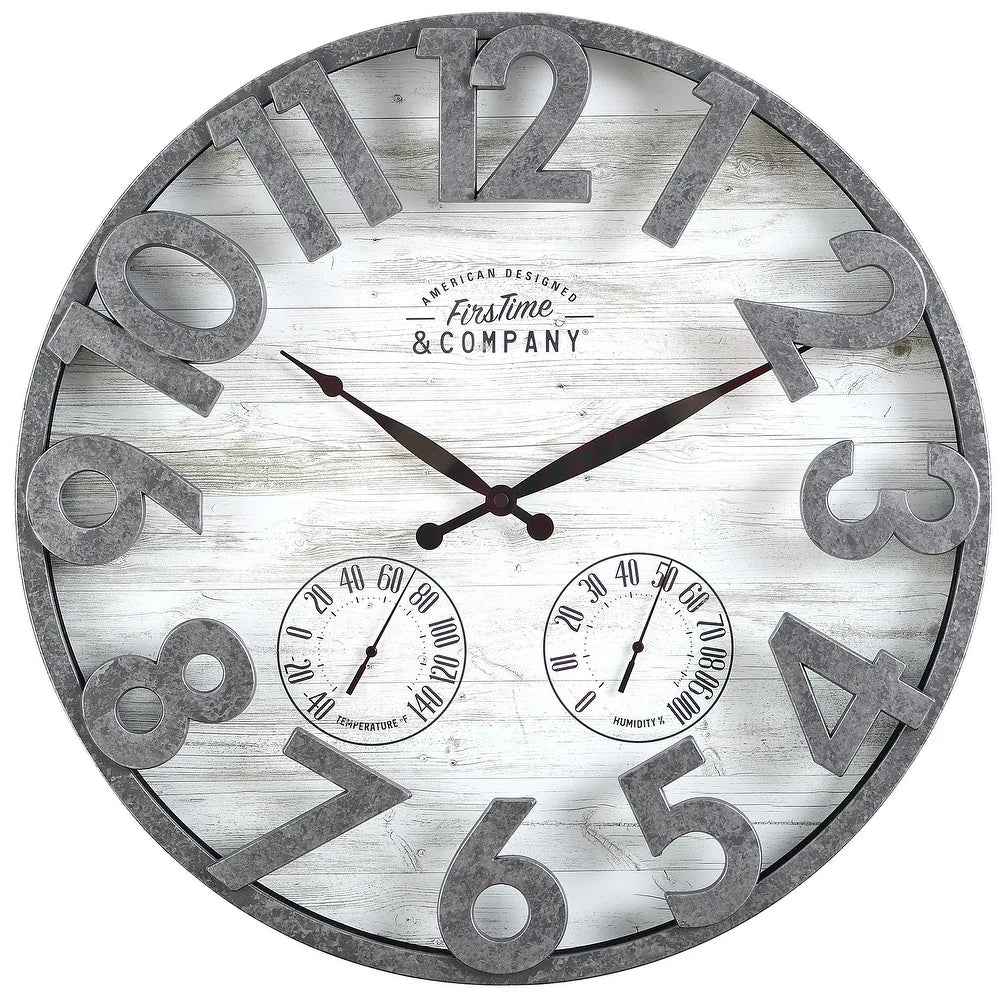Shiplap Farmhouse Outdoor Wall Clock, Plastic, American Designed - Galvanized