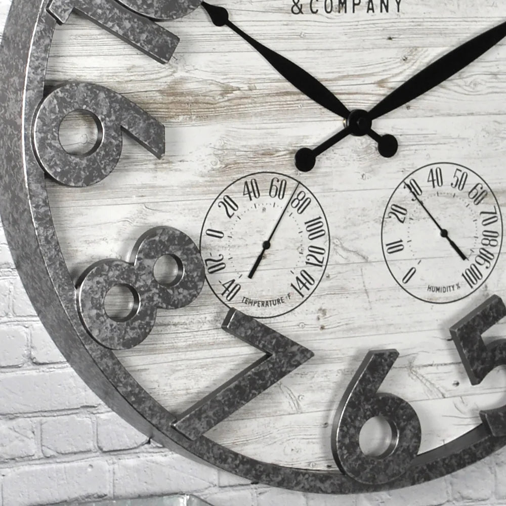 Shiplap Farmhouse Outdoor Wall Clock, Plastic, American Designed - Galvanized