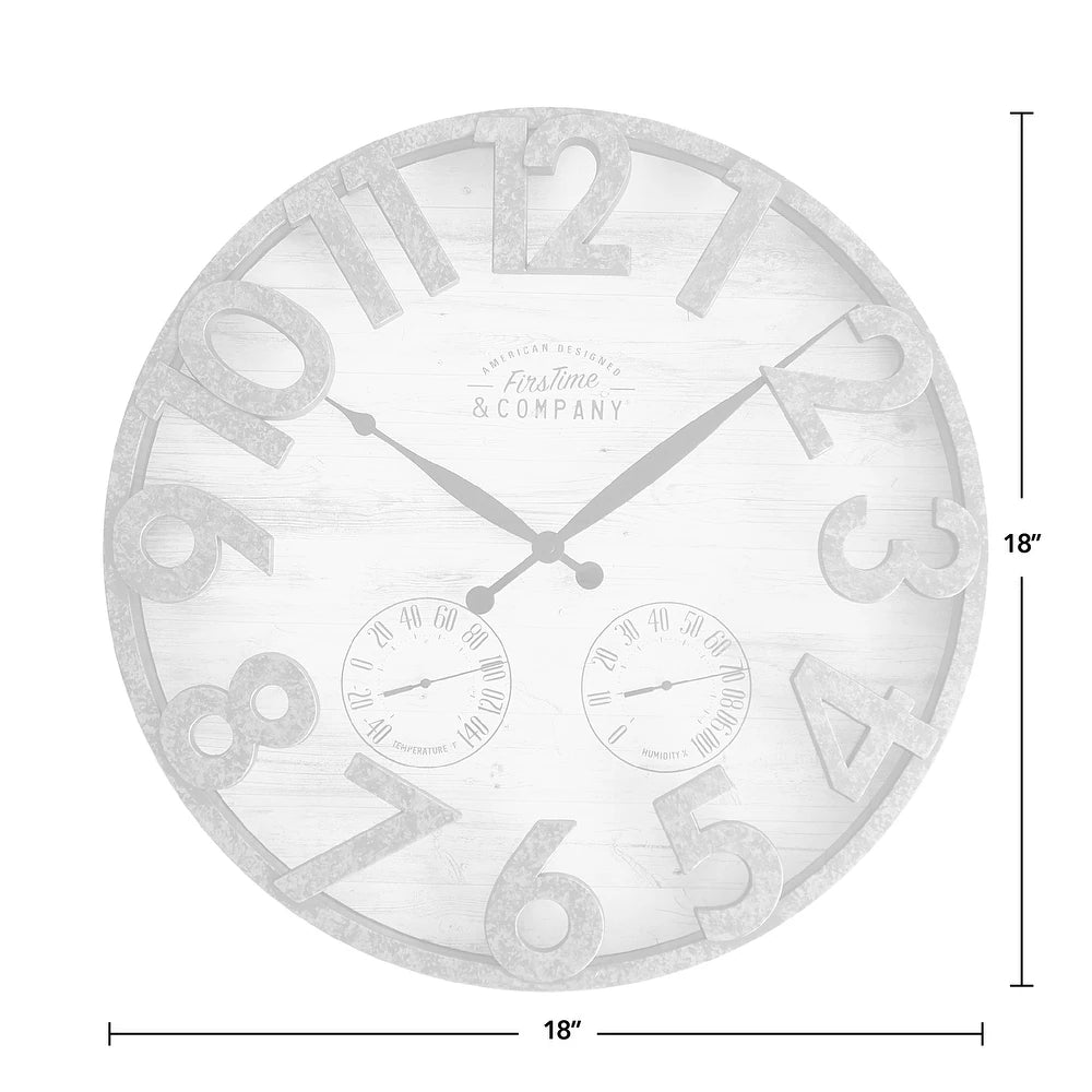 Shiplap Farmhouse Outdoor Wall Clock, Plastic, American Designed - Galvanized